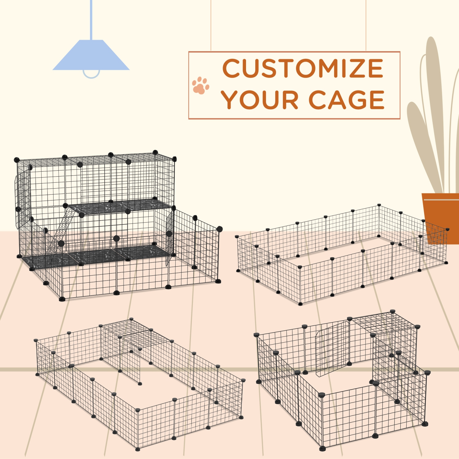 PawHut Pet Playpen, Guinea Pig Playpen, Customizable Rabbit Cage, Portable Metal Wire Pet Small Animal Fence with Door for Chinchilla, Ferret, Indoor