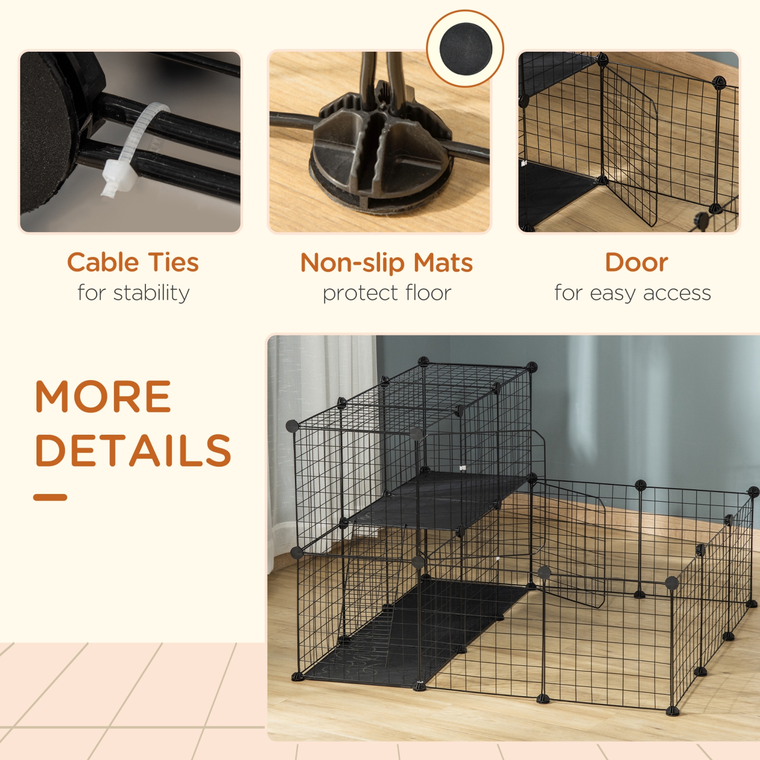 PawHut Pet Playpen, Guinea Pig Playpen, Customizable Rabbit Cage, Portable Metal Wire Pet Small Animal Fence with Door for Chinchilla, Ferret, Indoor