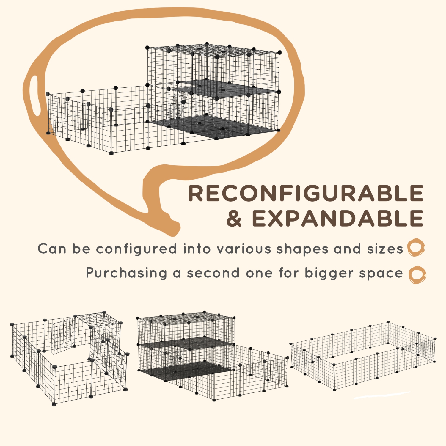 PawHut Pet Playpen, Guinea Pig Playpen, Customizable Rabbit Cage, Portable Metal Wire Pet Small Animal Fence with Door for Chinchilla, Ferret, Indoor