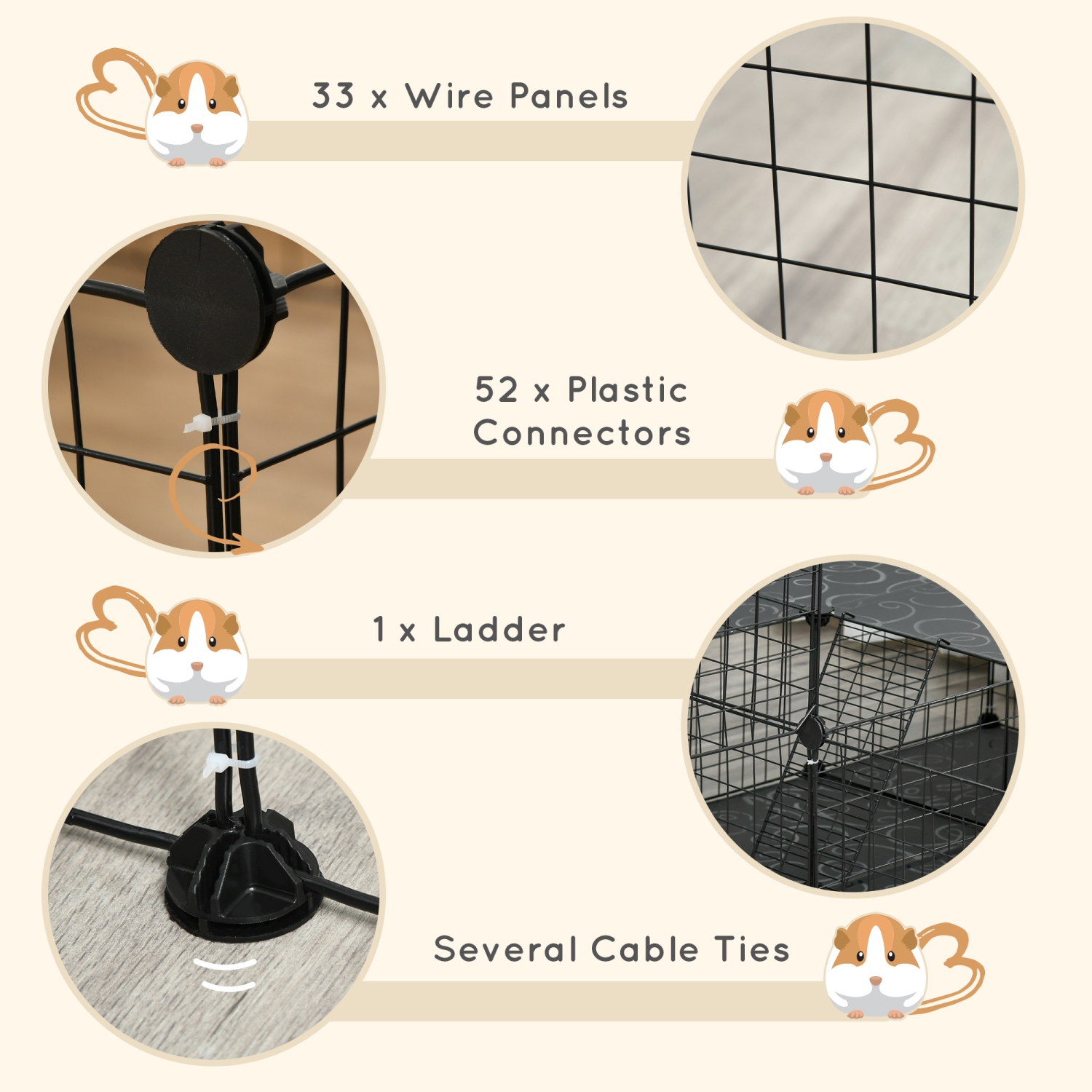 PawHut Pet Playpen, Guinea Pig Playpen, Customizable Rabbit Cage, Portable Metal Wire Pet Small Animal Fence with Door for Chinchilla, Ferret, Indoor