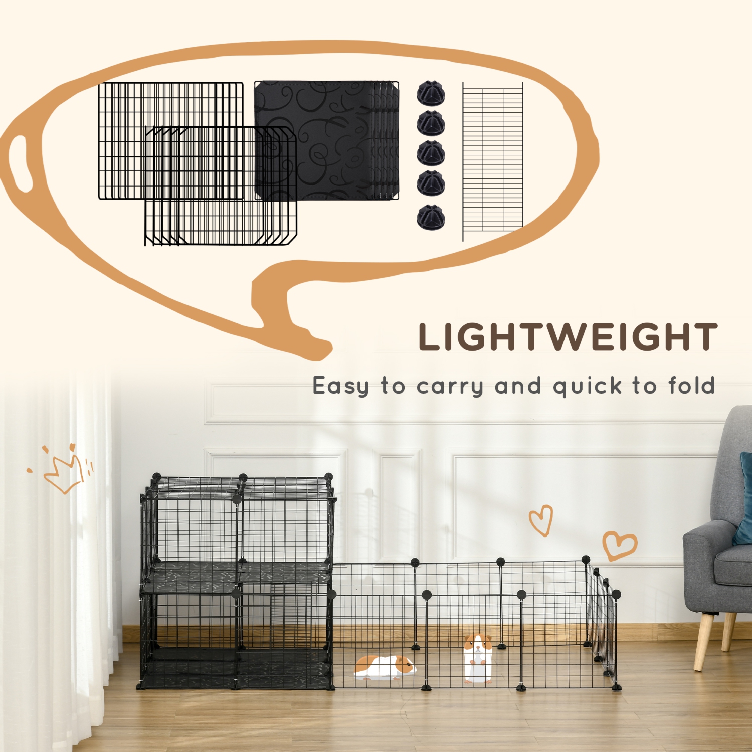 PawHut Pet Playpen, Guinea Pig Playpen, Customizable Rabbit Cage, Portable Metal Wire Pet Small Animal Fence with Door for Chinchilla, Ferret, Indoor