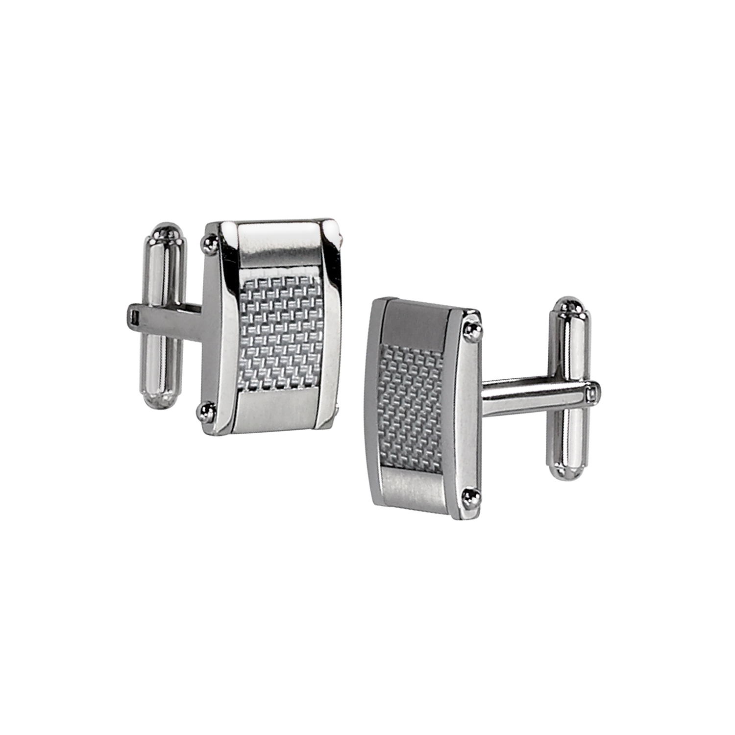 Mens Chisel Stainless Steel Grey Carbon Fiber Rectangle Cuff Links