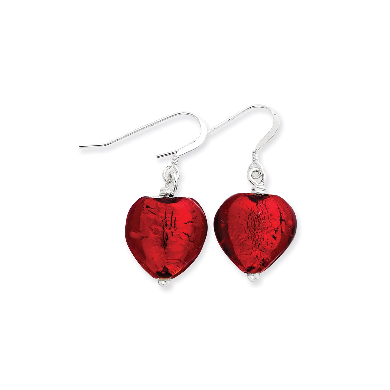 Red Murano Glass Heart Earrings in Sterling Silver