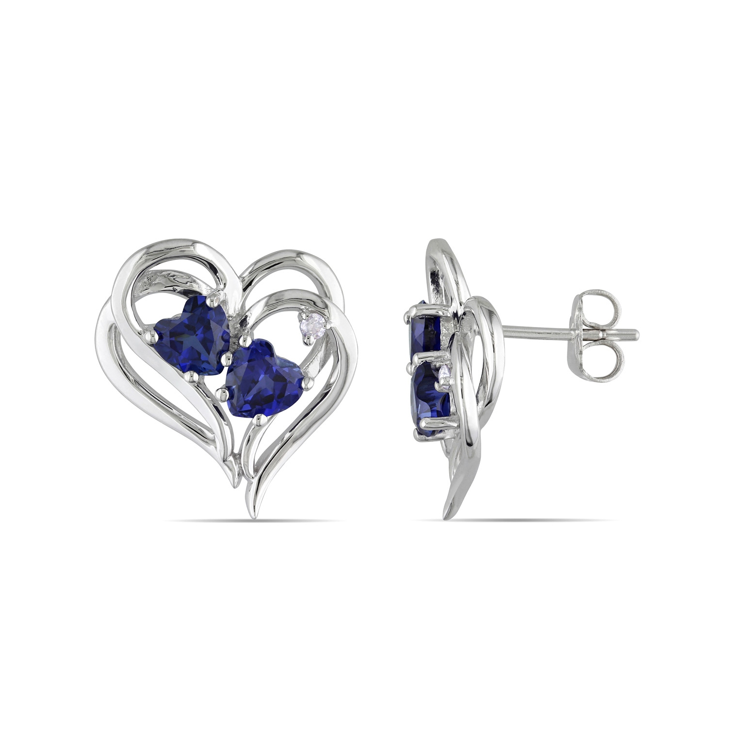 Boucles d'oreilles en argent sterling avec saphir bleu synthétique en laboratoire et diamant 2.30&nbsp;carat