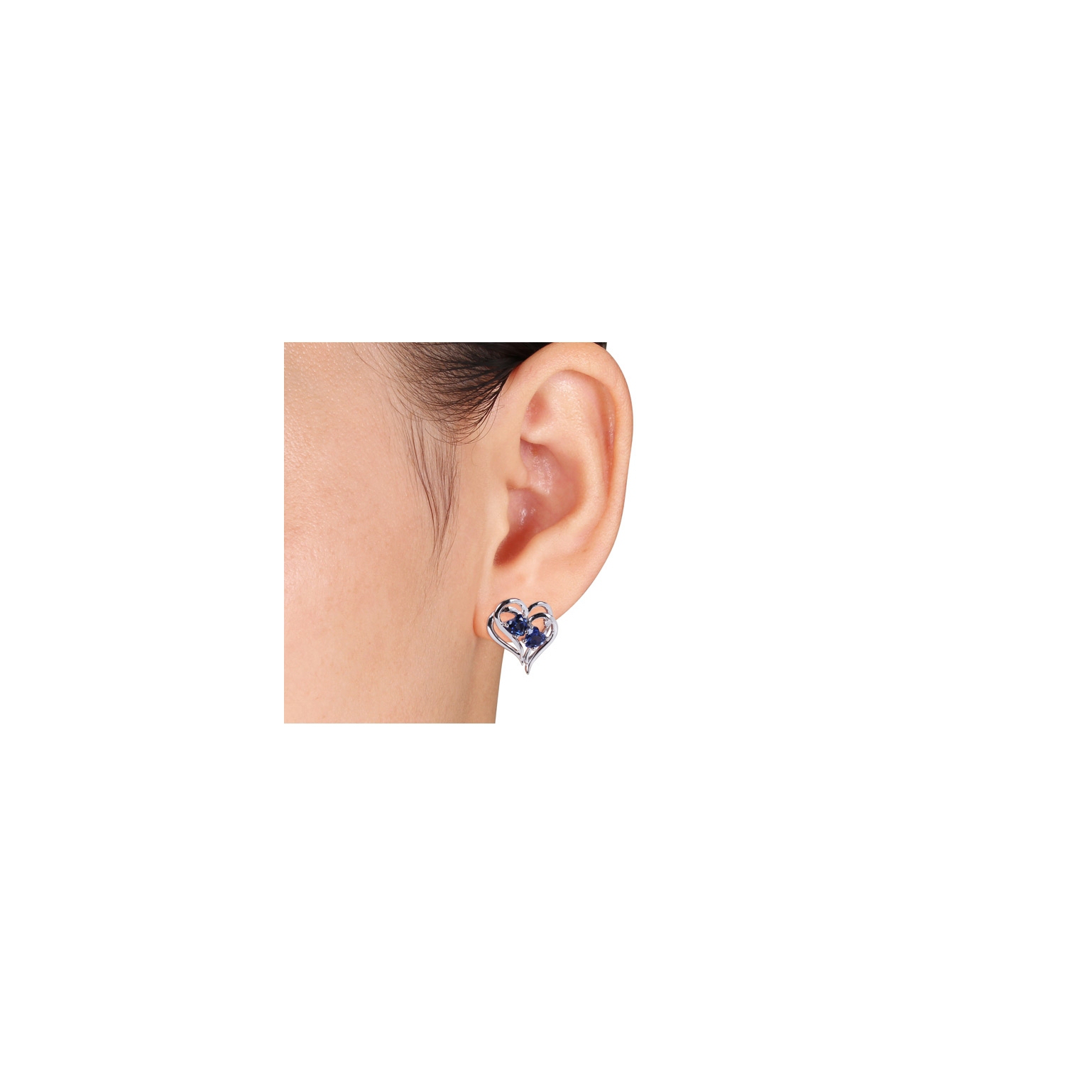 Boucles d'oreilles en argent sterling avec saphir bleu synthétique en laboratoire et diamant 2.30&nbsp;carat