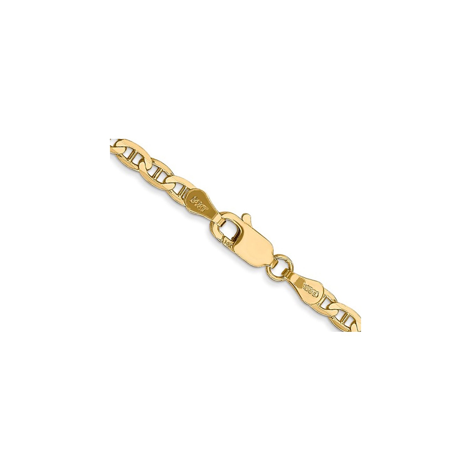 14K Yellow Gold Concave Anchor 3mm Chain Necklace 18 Inches