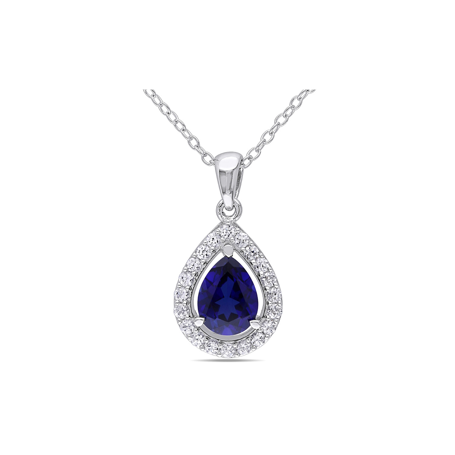 2.20 Carat Lab-Created Blue & White Sapphire Pendant Necklace in Sterling Silver with Chain