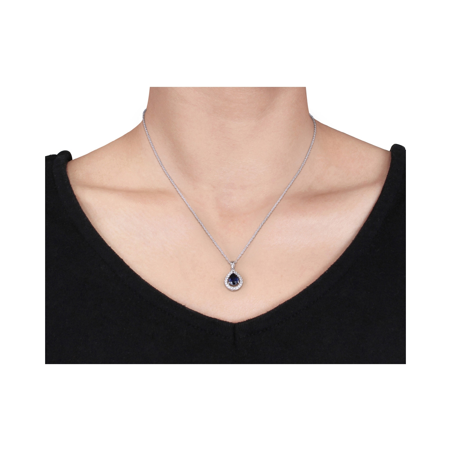 2.20 Carat Lab-Created Blue & White Sapphire Pendant Necklace in Sterling Silver with Chain