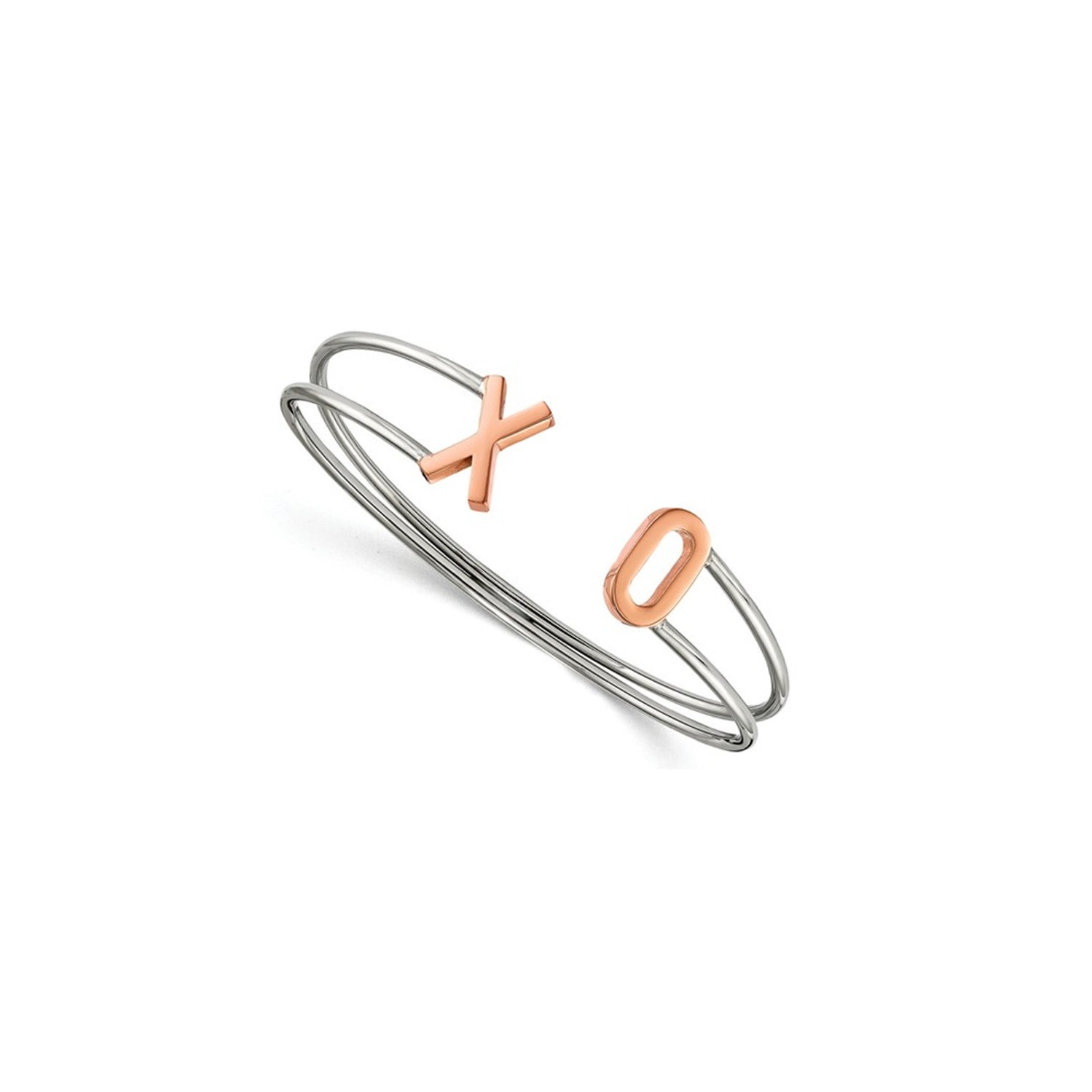 Bracelet jonc poli X-O en acier inoxydable rose et blanc