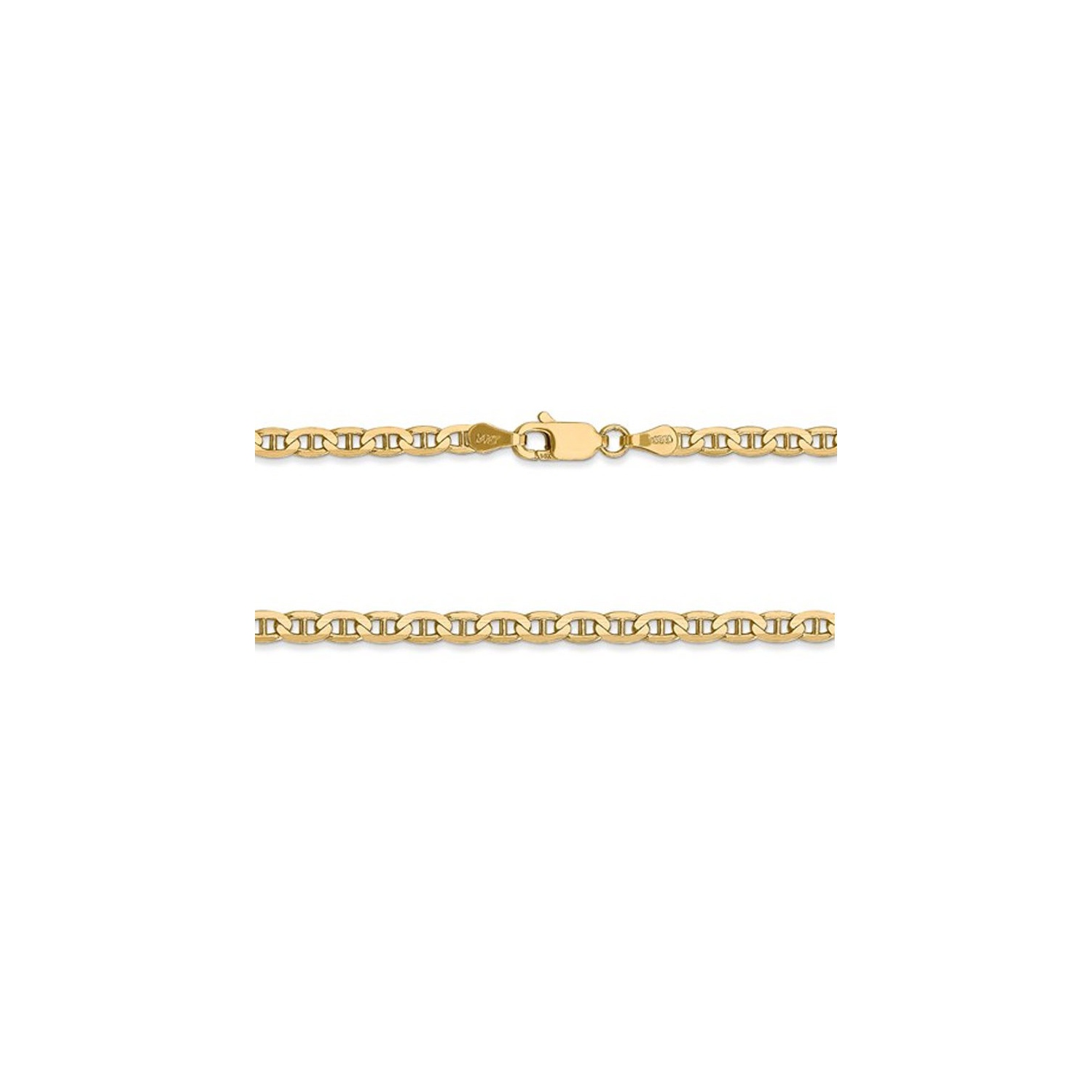 Ladies 14K Yellow Gold 3mm Concave Anchor Chain Bracelet -- 7 Inches