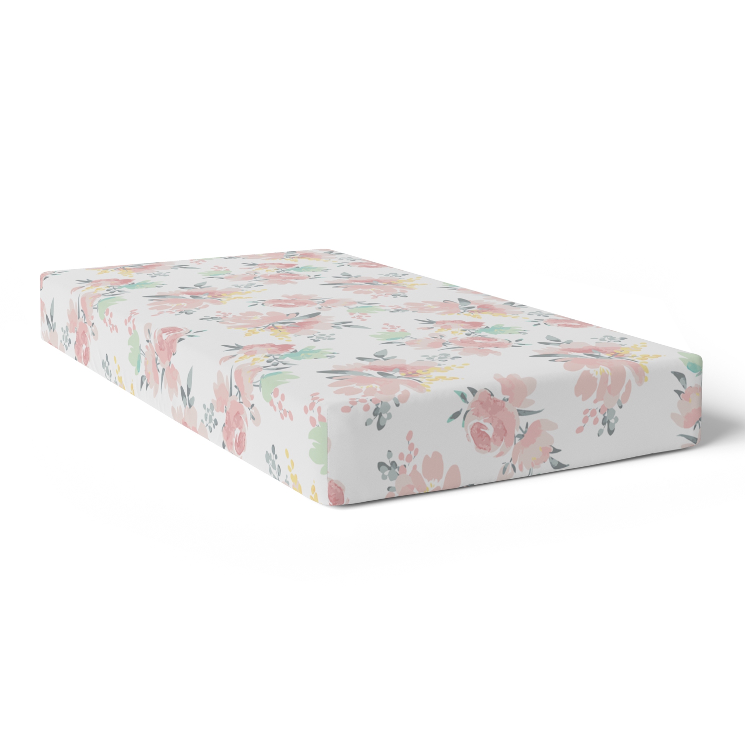 Drap-housse pour lit de b&eacute;b&eacute; en coton percal&eacute; de Kushies - Fleurs d'aquarelle