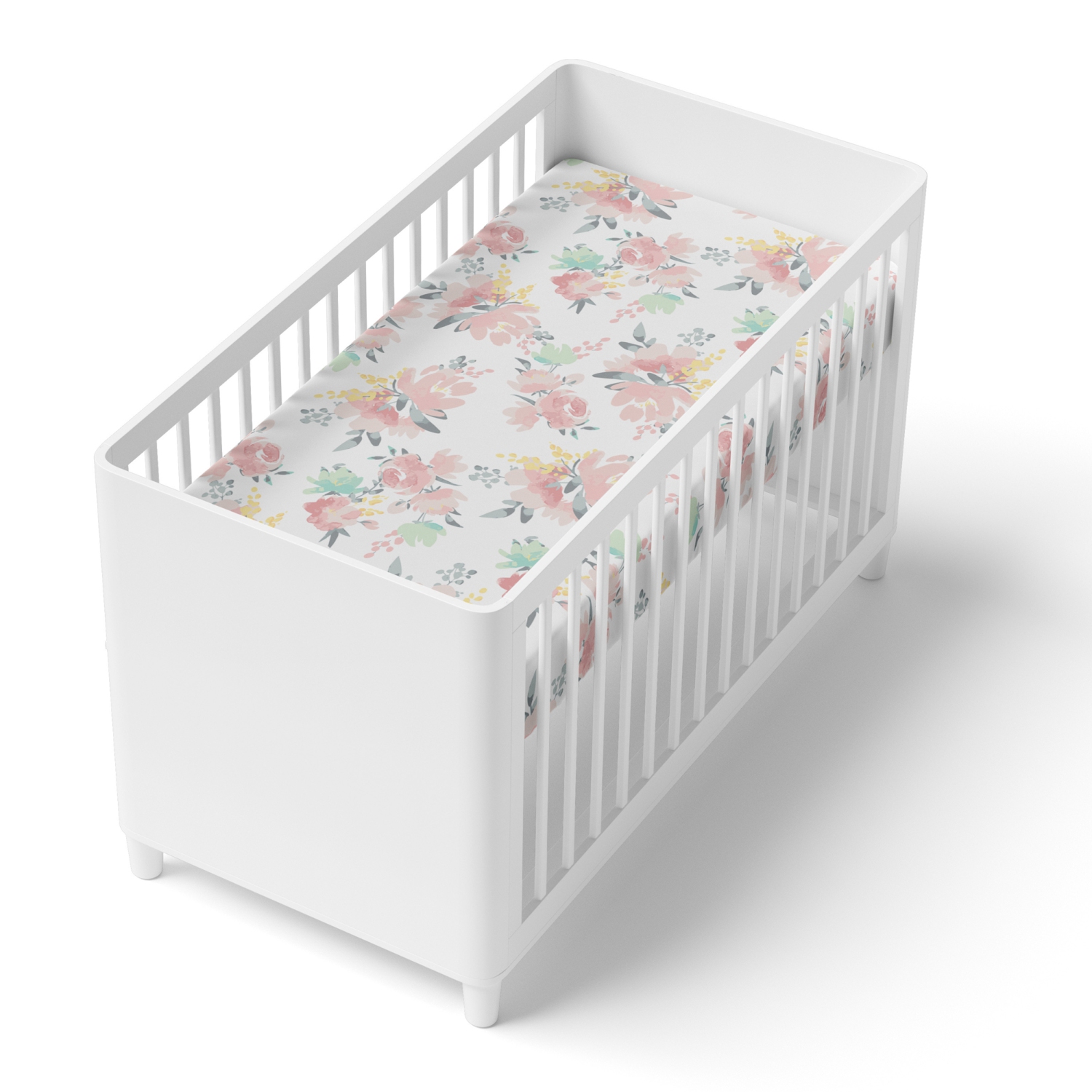 Drap-housse pour lit de b&eacute;b&eacute; en coton percal&eacute; de Kushies - Fleurs d'aquarelle