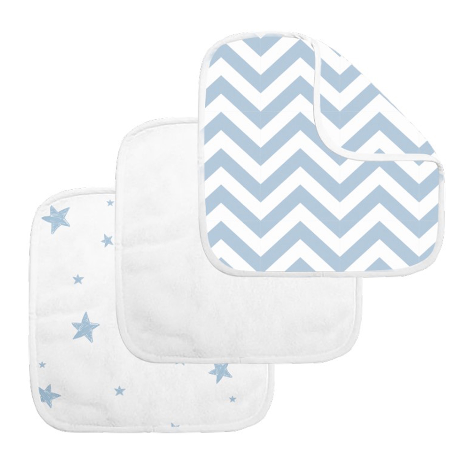 Lot de 3 gants de toilette en &eacute;ponge de Kushies - Chevron bleu et &eacute;toiles
