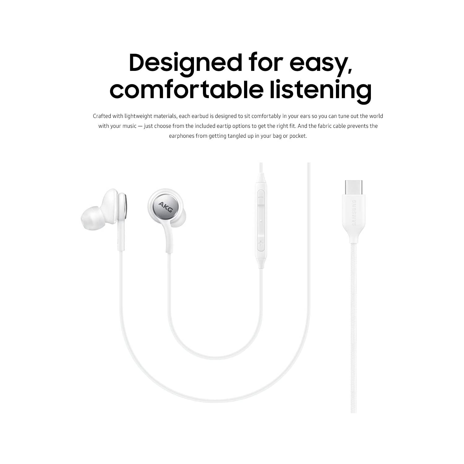 AKG Handsfree with Type C Connector| White| Samsung OEM| Compatible with Note 10, plus| Note 20, ultra| S20,plus, Ultra| S21, plus, Ultra