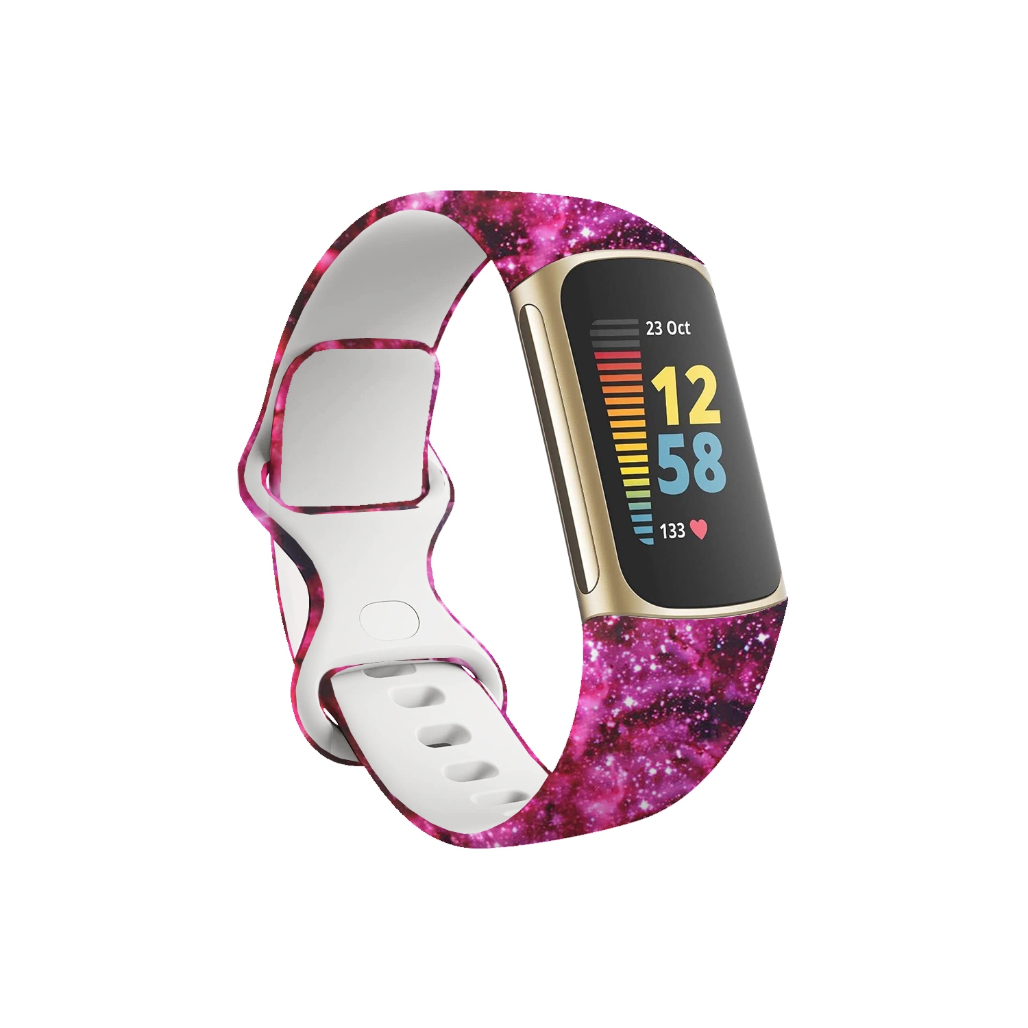 Bracelet en caoutchouc de silicone lisse StrapsCo Sangle de montre Infinity pour Fitbit Charge 5 - Court-Moyen - Rose nébuleuse