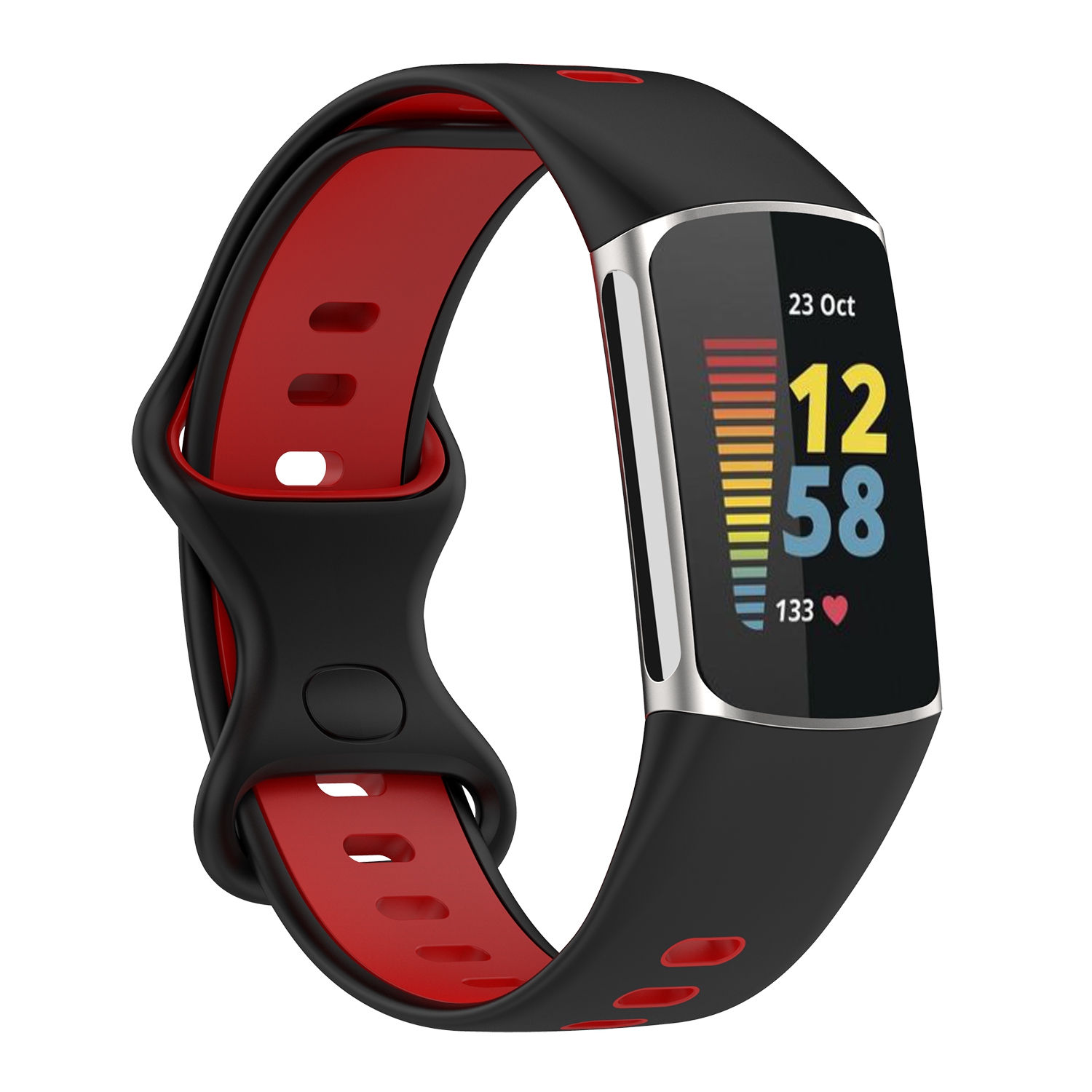 StrapsCo caoutchouc de silicone Infinity Sport Band - Sangle de montre pour Fitbit Charge 5 - Noir & Rouge