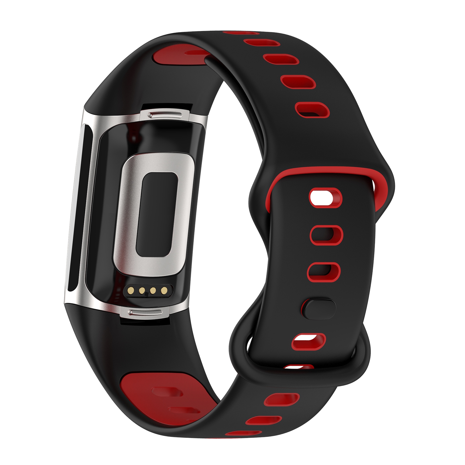 StrapsCo caoutchouc de silicone Infinity Sport Band - Sangle de montre pour Fitbit Charge 5 - Noir & Rouge