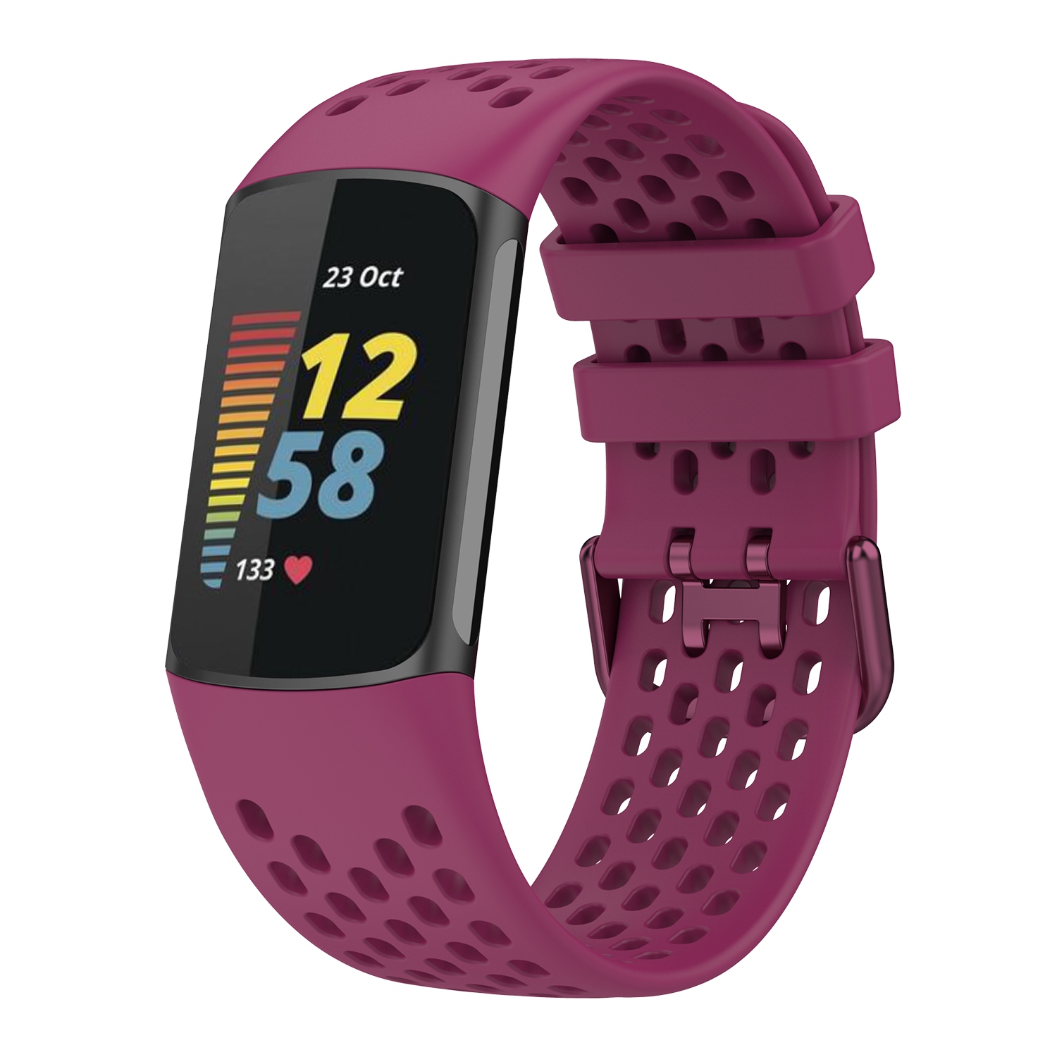 StrapsCo Heavy Duty Silicone caoutchouc Sport Sport - Sangle de montre pour Fitbit Charge 5 - Sangria rouge