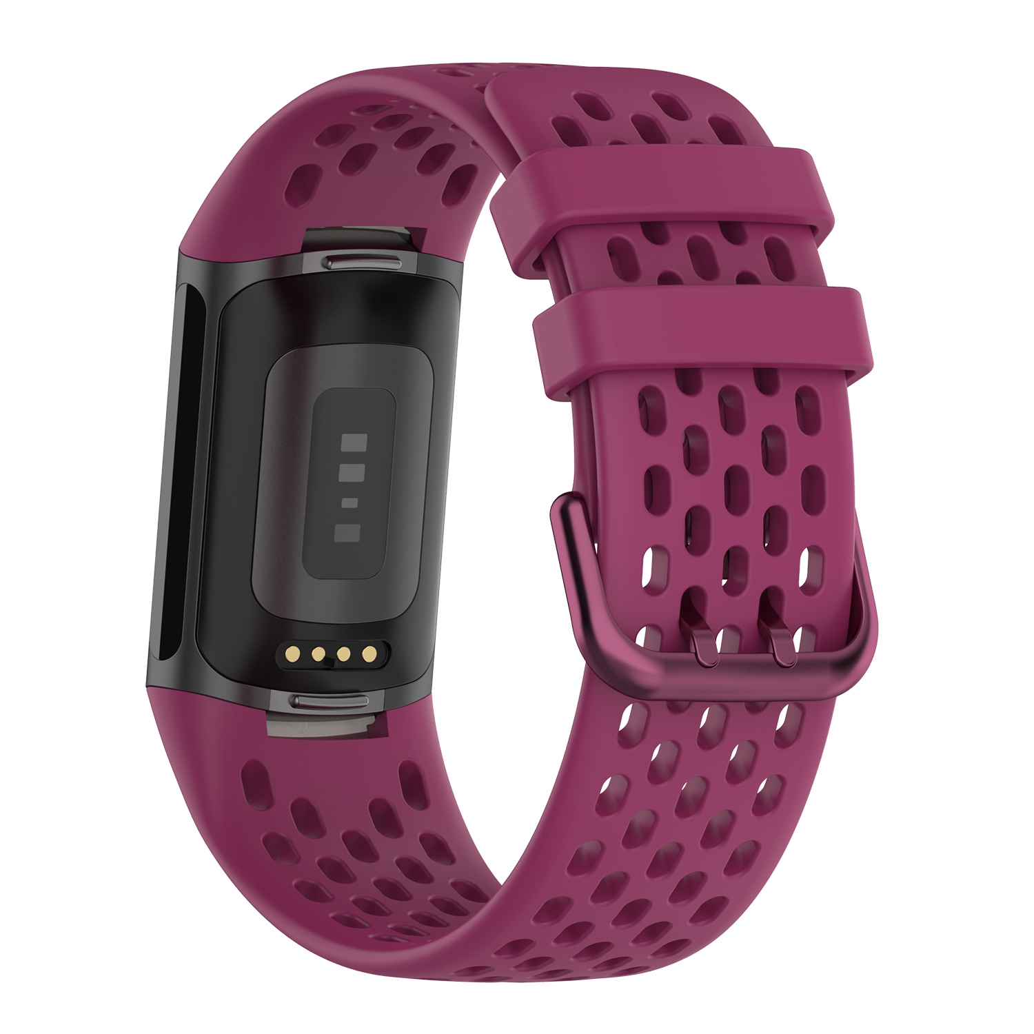 StrapsCo Heavy Duty Silicone caoutchouc Sport Sport - Sangle de montre pour Fitbit Charge 5 - Sangria rouge