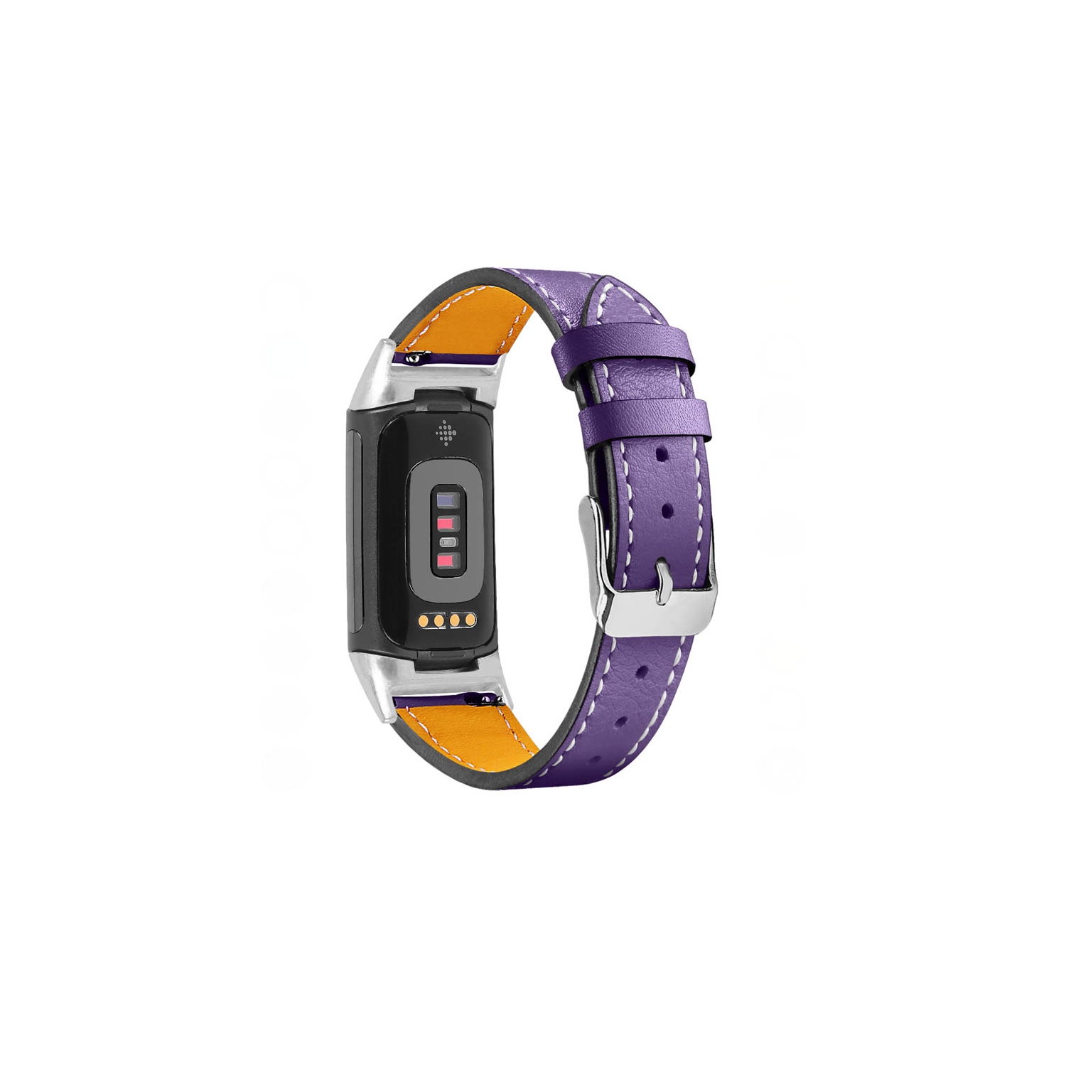 Bande de bracelet de montre en cuir véritable StrapsCo pour la charge Fitbit 5 - Violet
