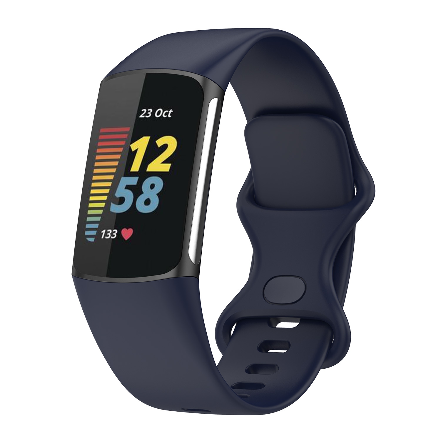 Bande d'infini en caoutchouc de silicone StrapsCo - Bracelet de montre pour Fitbit Charge 5 - Moyen-Long - Bleu marine