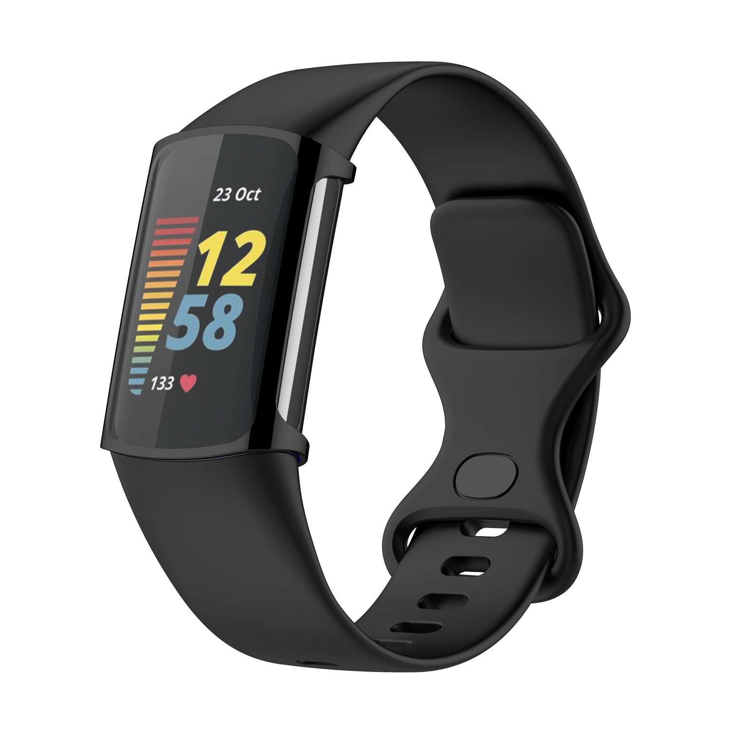 Étui de protection de protection en caoutchouc de silicone StrapsCo pour Fitbit Charge 5 - Noir