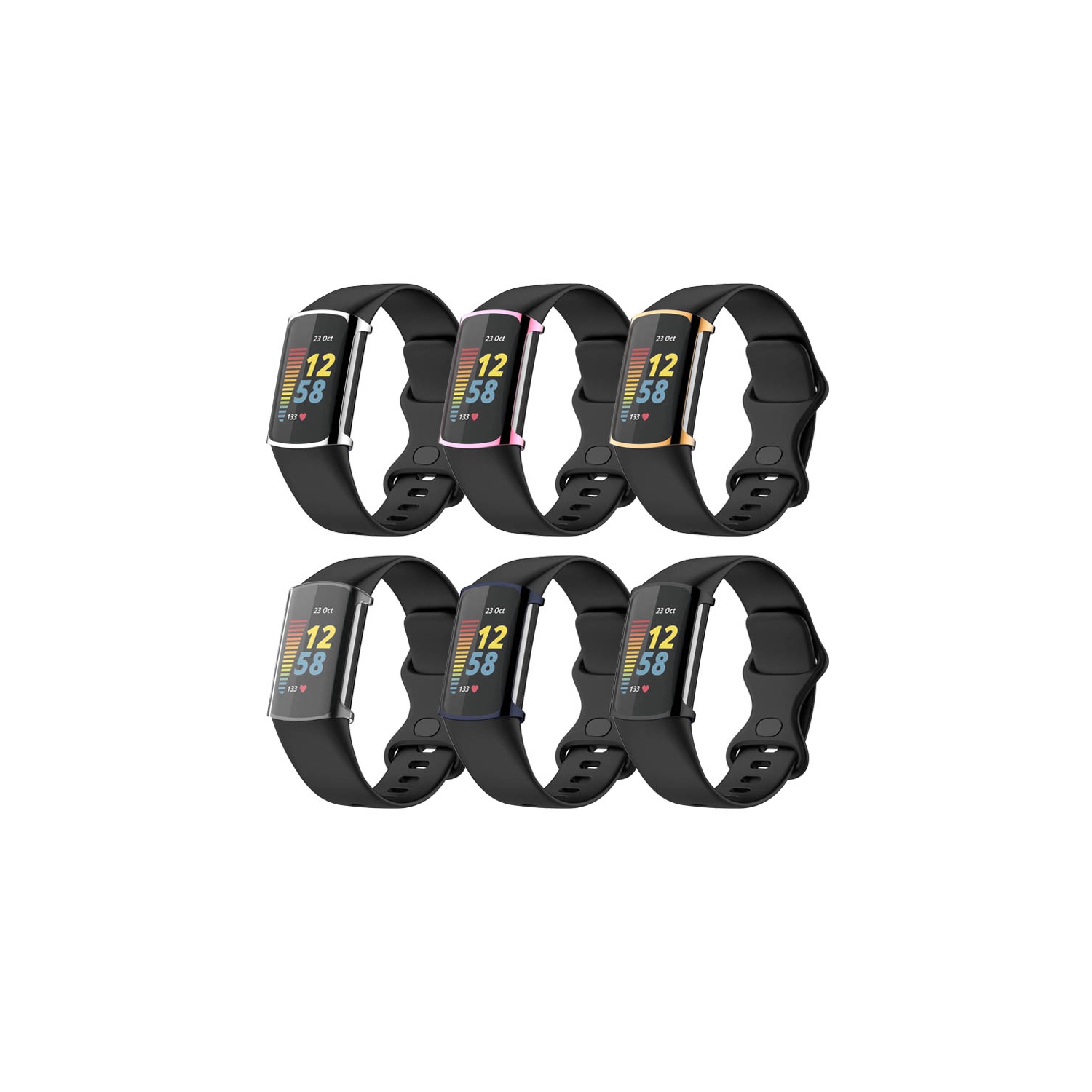 Étui de protection de protection en caoutchouc de silicone StrapsCo pour Fitbit Charge 5 - Noir