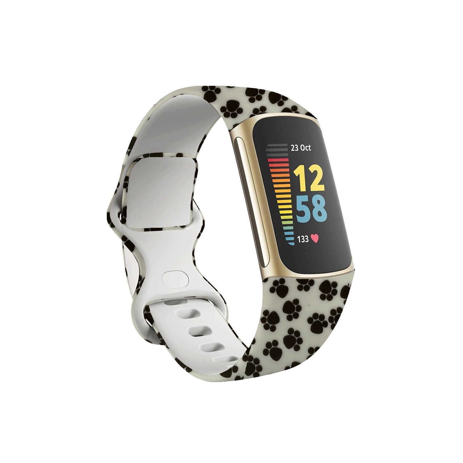 StrapsCo Smooth Silicone Rubber Pattern Infinity Watch Strap for Fitbit Charge 5 - Short-Medium - Paw Print