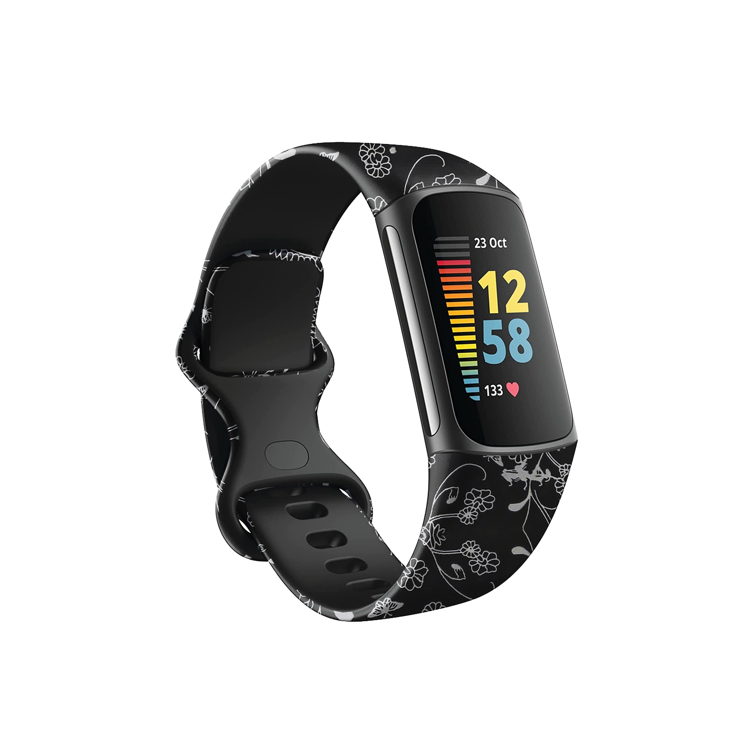 Bracelet en caoutchouc de silicone lisse StrapsCo Sangle de montre Infinity pour Fitbit Charge 5 - Moyen-Long - Floraison