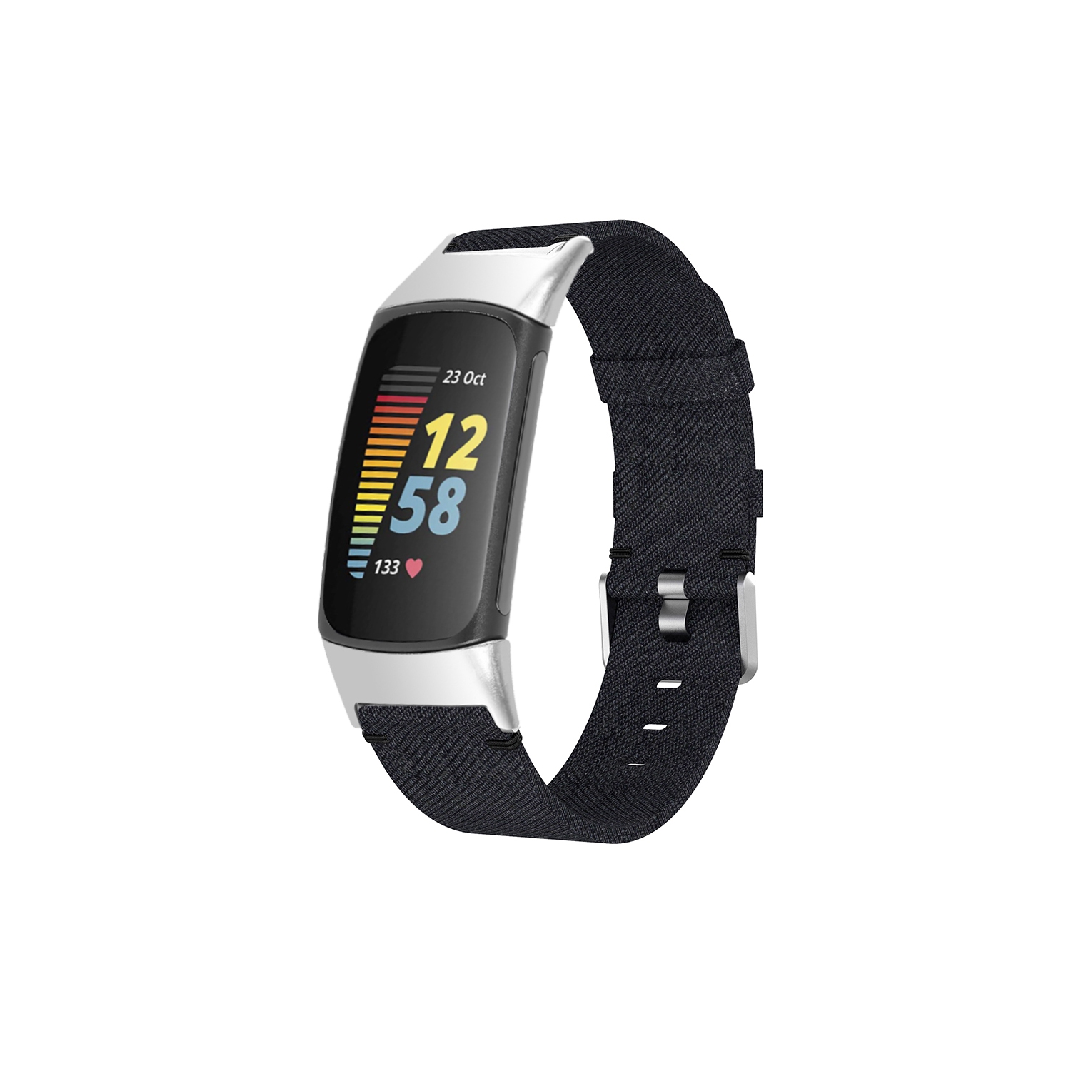 StrapsCo Woven Fabric Canvas Replacement Watch Band Strap for Fitbit Charge 5 - Charcoal