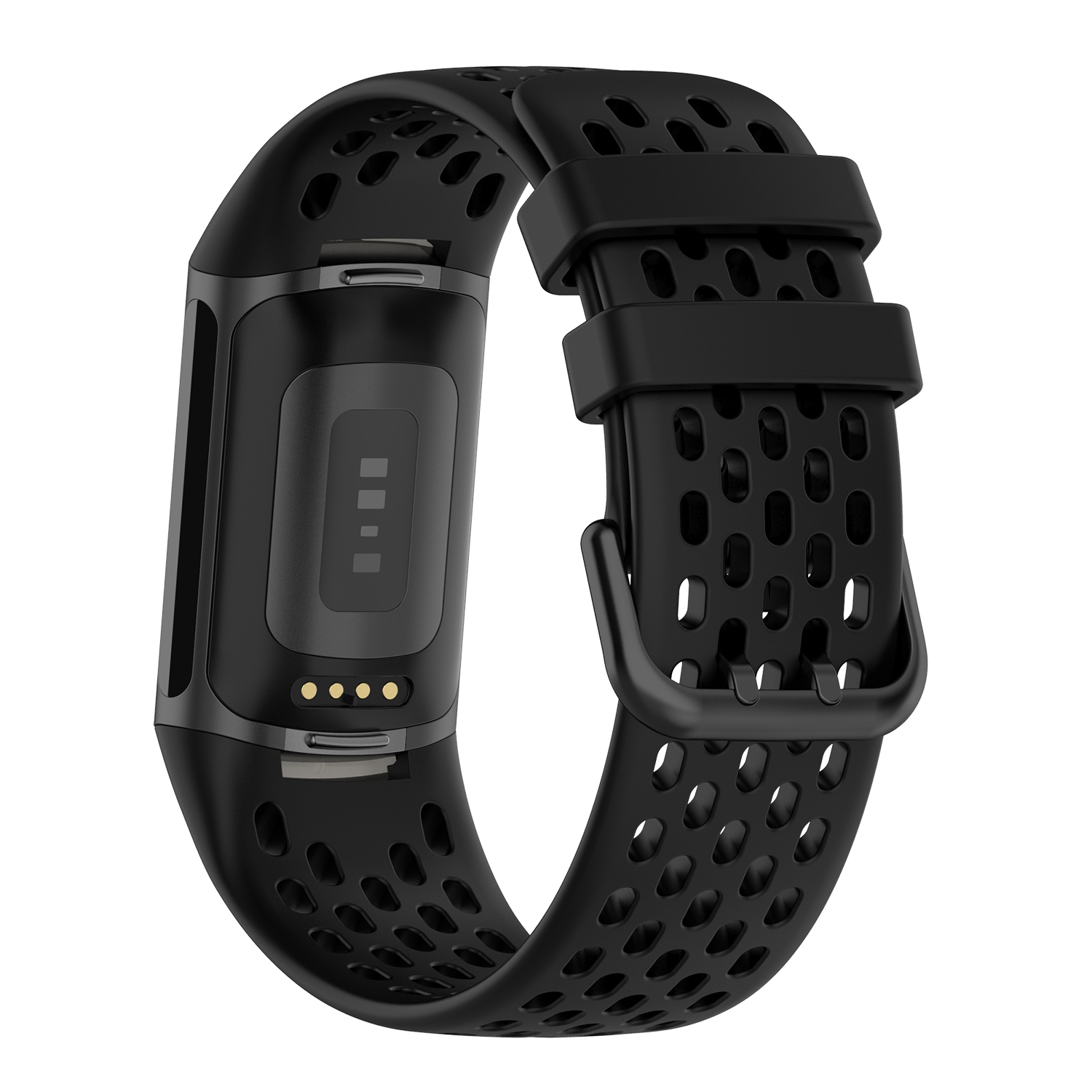 StrapsCo Heavy Duty Silicone Rubber Sport Band - Watch Strap for Fitbit Charge 5 - Black