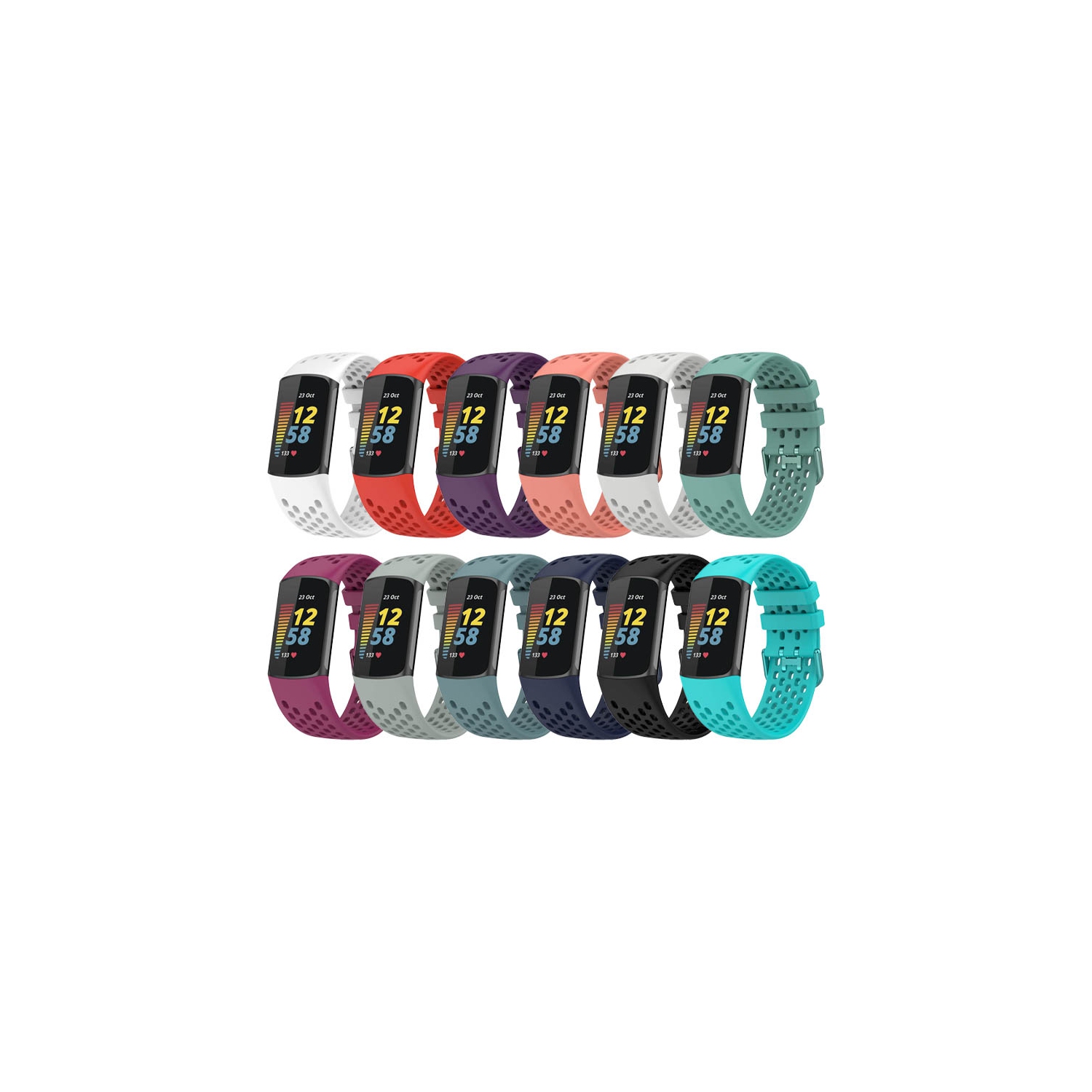 StrapsCo Heavy Duty Silicone Rubber Sport Band - Watch Strap for Fitbit Charge 5 - Black