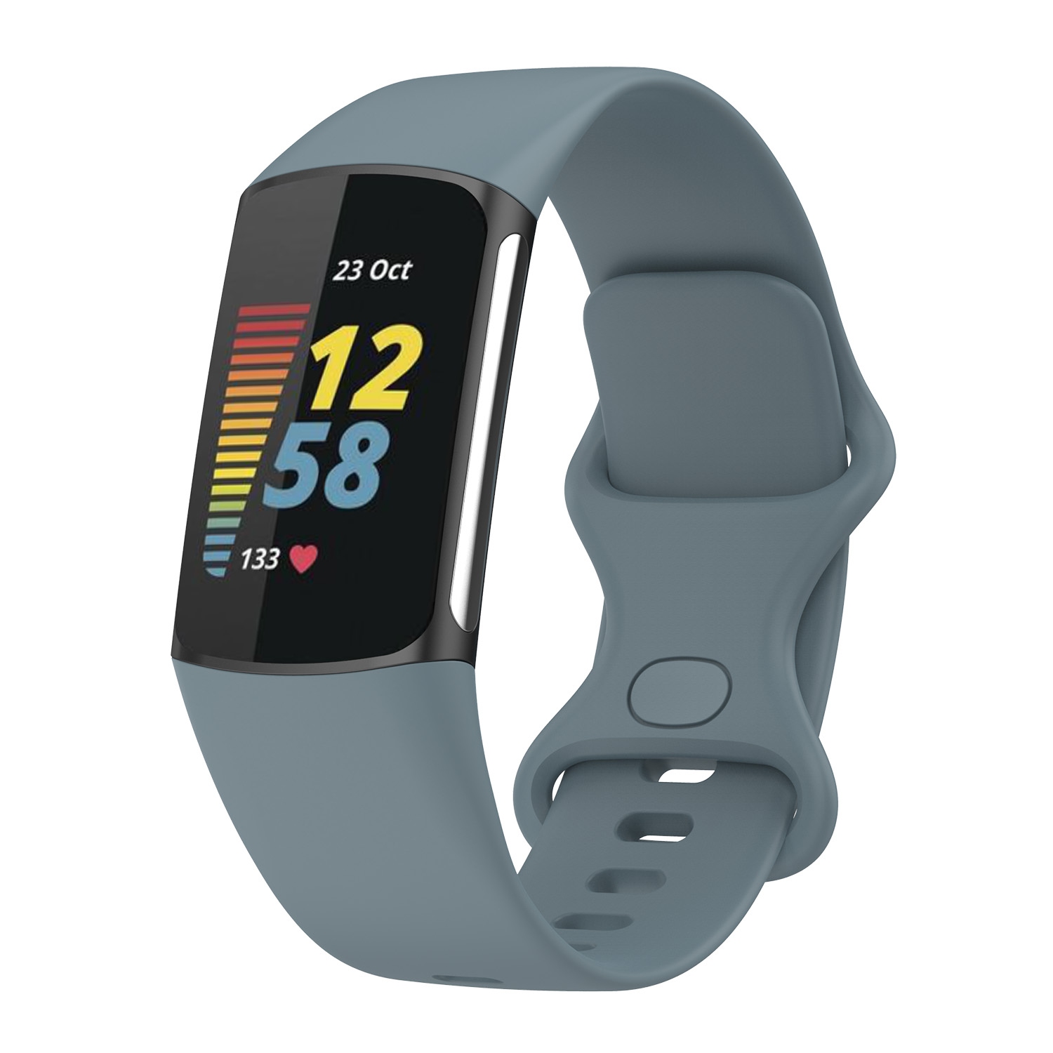 Bande d'infini en caoutchouc de silicone StrapsCo - Bracelet de montre pour Fitbit Charge 5 - Moyen-Long - Bleu acier