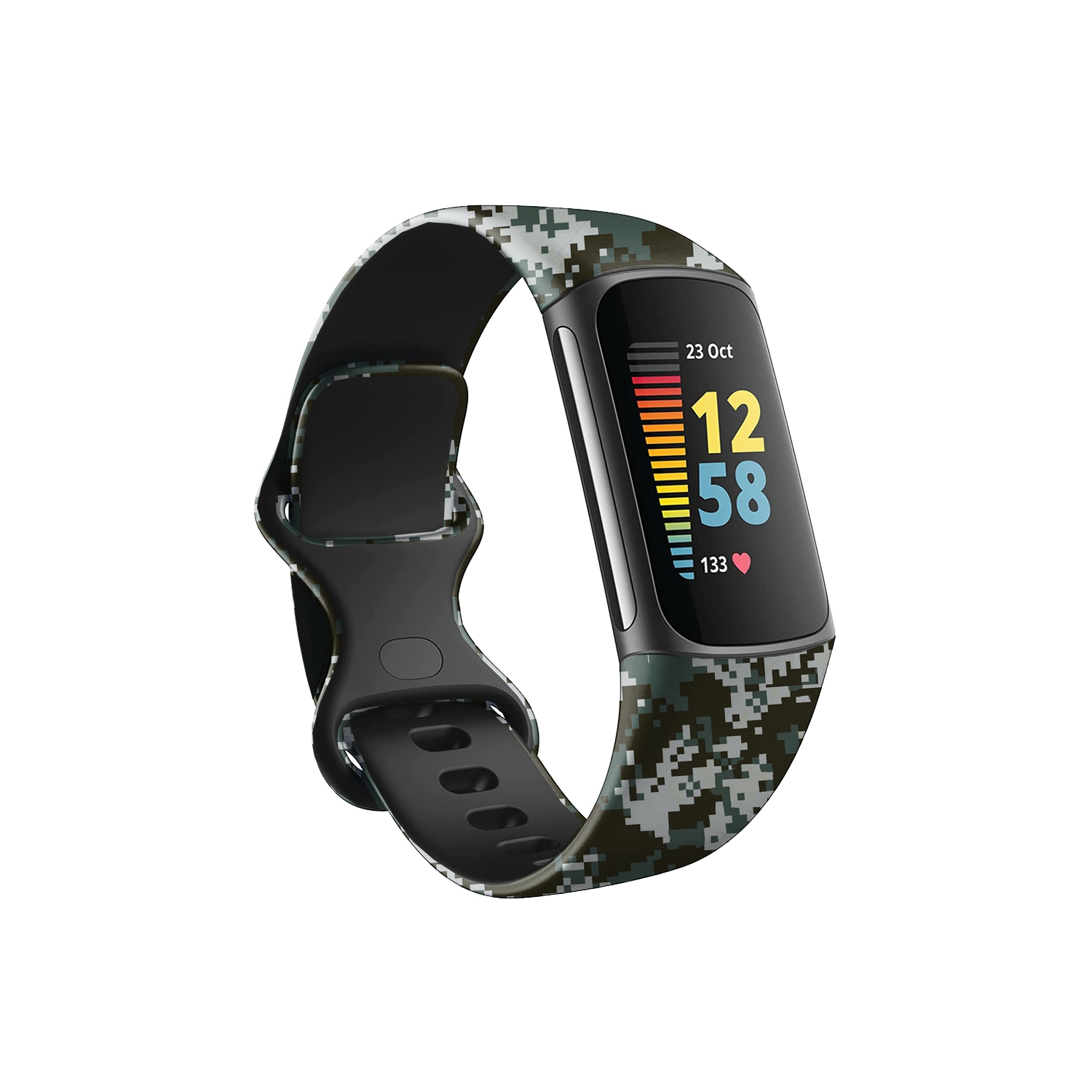 StrapsCo Smooth Silicone Rubber Pattern Infinity Watch Strap for Fitbit Charge 5 - Medium-Long - Pixels