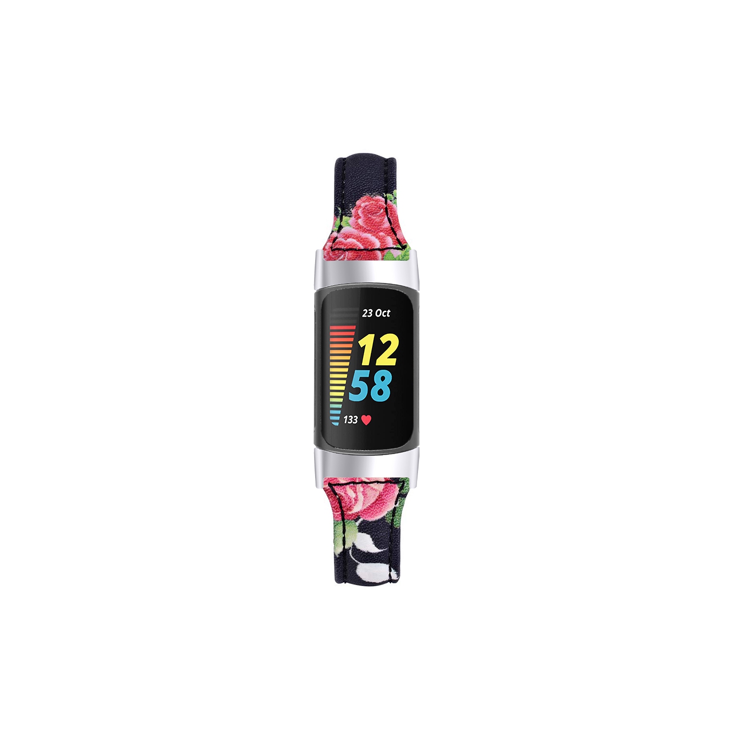 Bracelet en cuir véritable à motifs floral StrapsCo pour la charge Fitbit 5 - Bloom 1