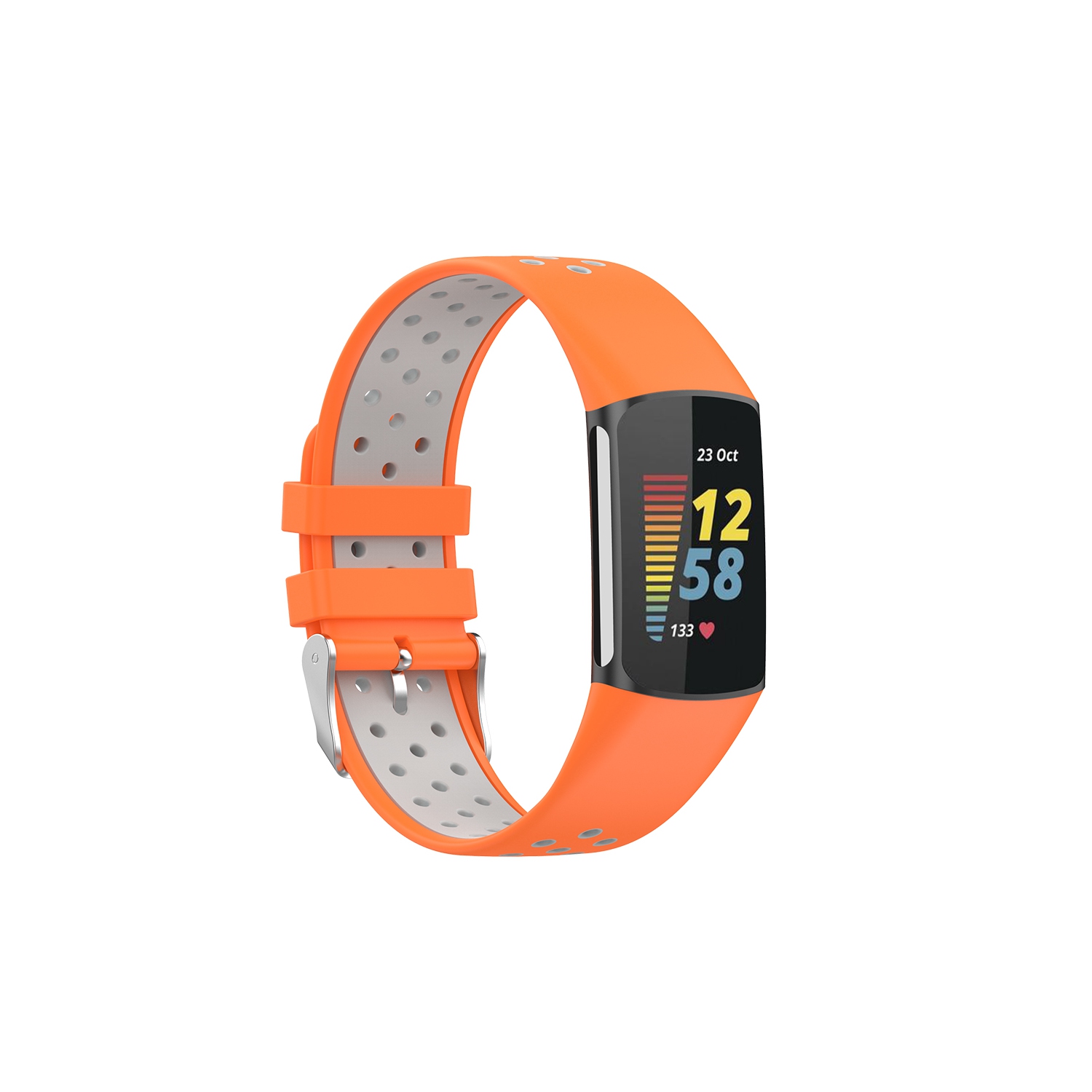 Bande de sport en caoutchouc de silicone StrapsCo - Bracelet de montre pour Fitbit Charge 5 - Orange et gris