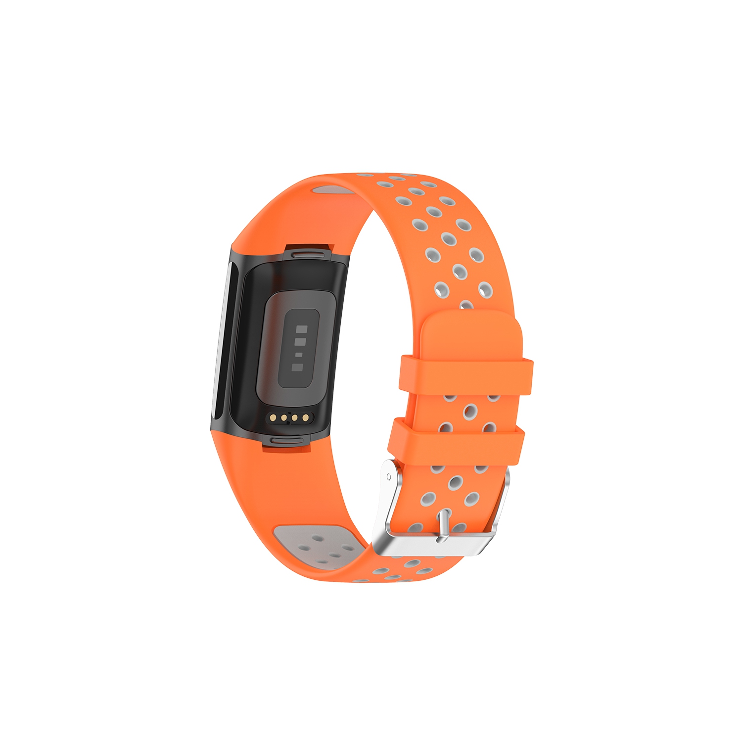 Bande de sport en caoutchouc de silicone StrapsCo - Bracelet de montre pour Fitbit Charge 5 - Orange et gris
