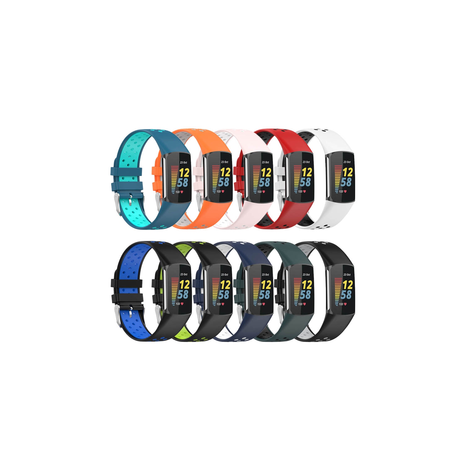 Bande de sport en caoutchouc de silicone StrapsCo - Bracelet de montre pour Fitbit Charge 5 - Orange et gris