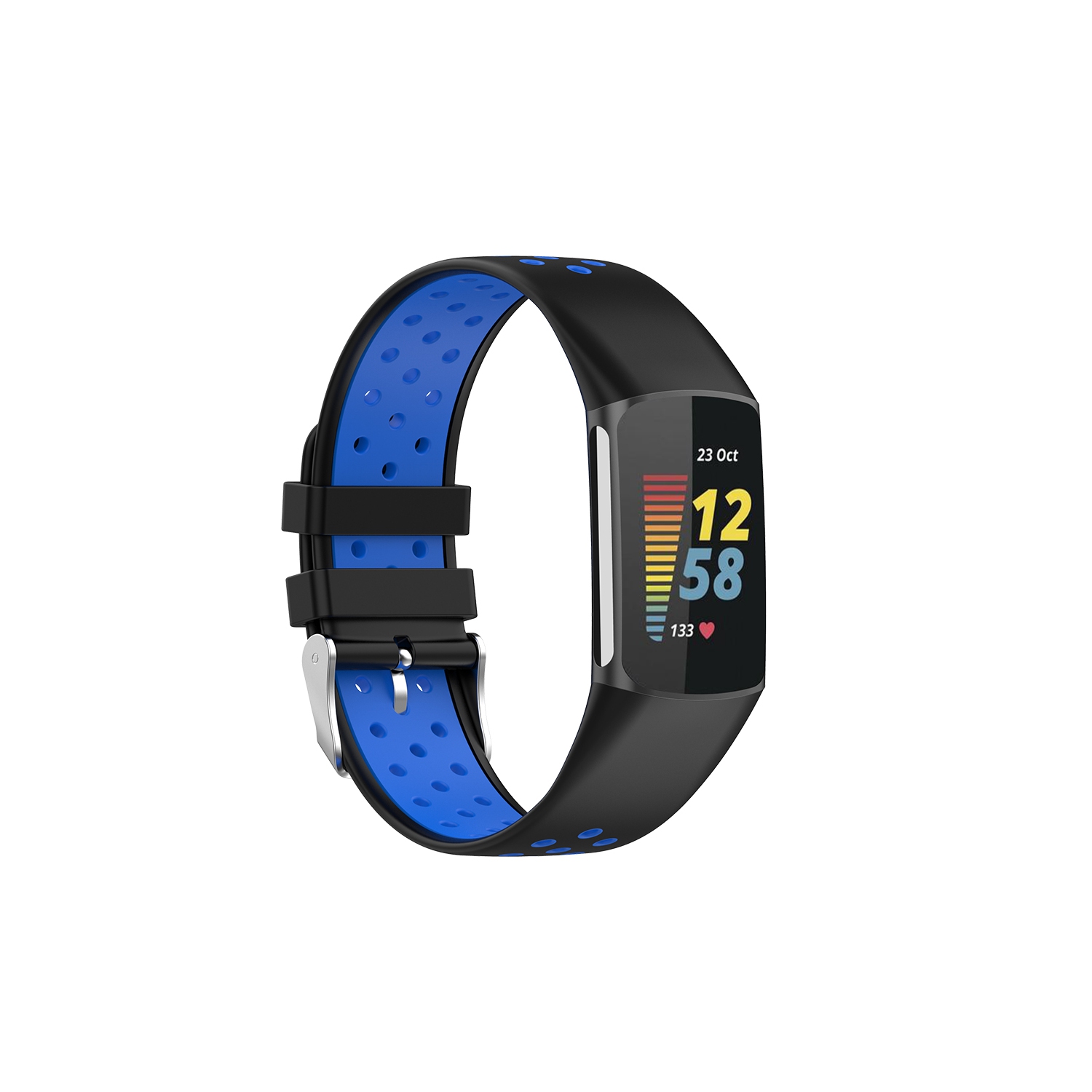 Bande de sport en caoutchouc de silicone StrapsCo - Bracelet de montre pour Fitbit Charge 5 - Noir & Bleu