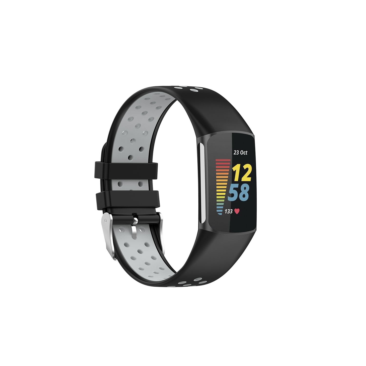 Bande de sport en caoutchouc de silicone StrapsCo - Bracelet de montre pour Fitbit Charge 5 - Noir & Gris