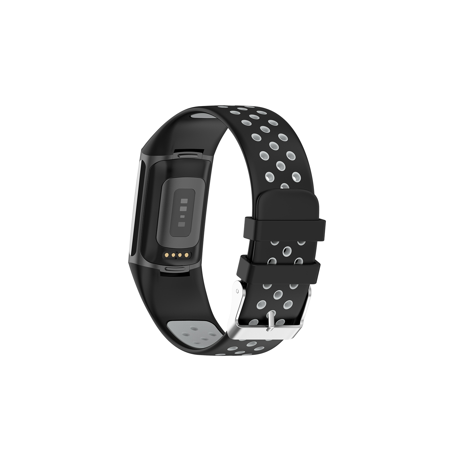 Bande de sport en caoutchouc de silicone StrapsCo - Bracelet de montre pour Fitbit Charge 5 - Noir & Gris