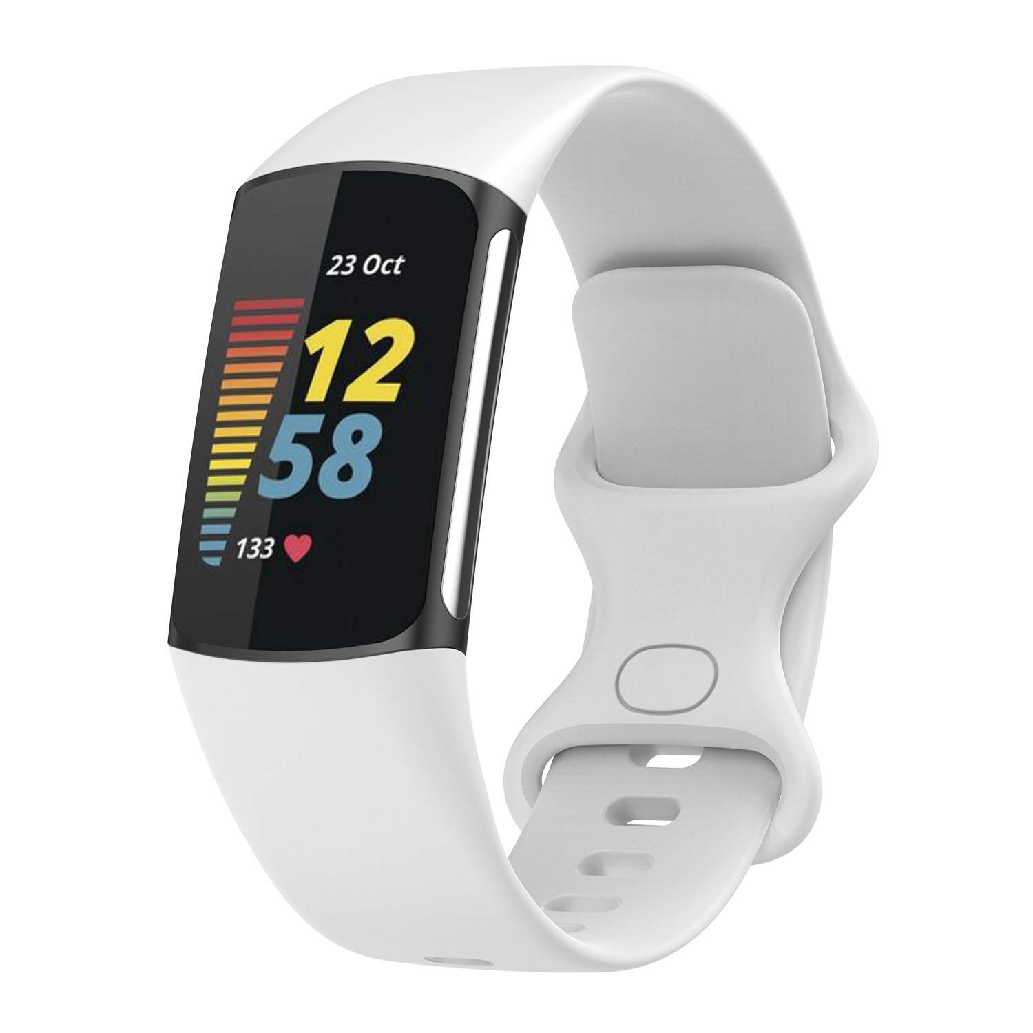 Bande d'infini en caoutchouc de silicone StrapsCo - Bracelet de montre pour Fitbit Charge 5 - Moyen-Long - Blanc brillant