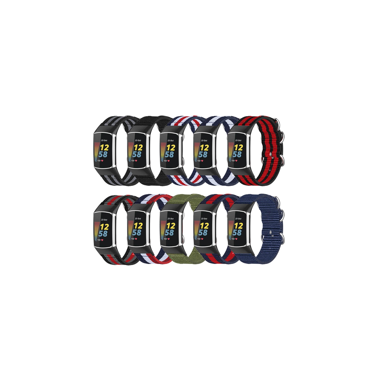 StrapsCo Durable 3-Ring Nylon Replacement Watch Band Strap for Fitbit Charge 5 - Red, White & Blue