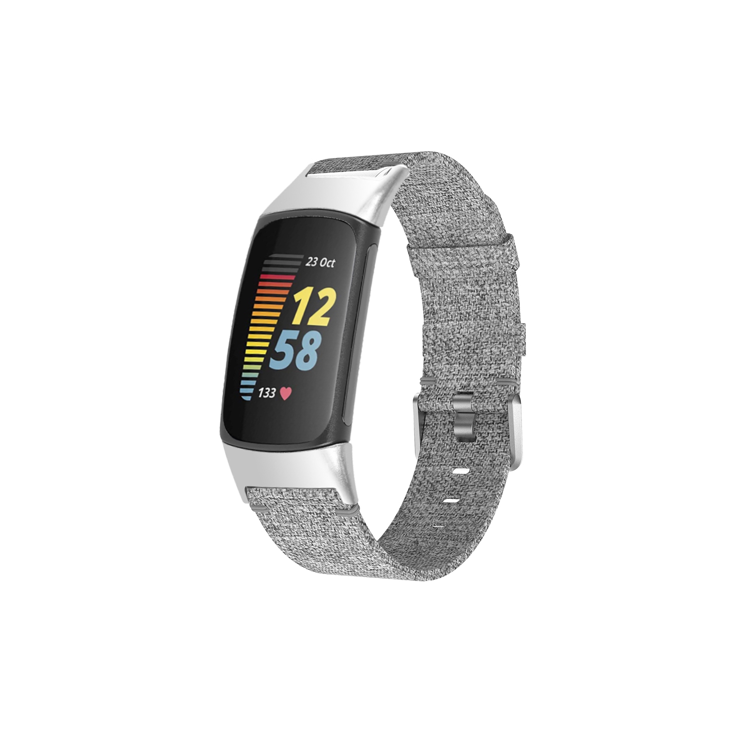 StrapsCo Woven Fabric Canvas Replacement Watch Band Strap for Fitbit Charge 5 - Grey