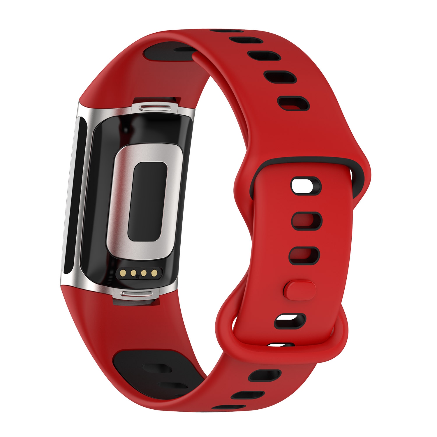 StrapsCo caoutchouc de silicone Infinity Sport Band - Sangle de montre pour Fitbit Charge 5 - Rouge & Noir