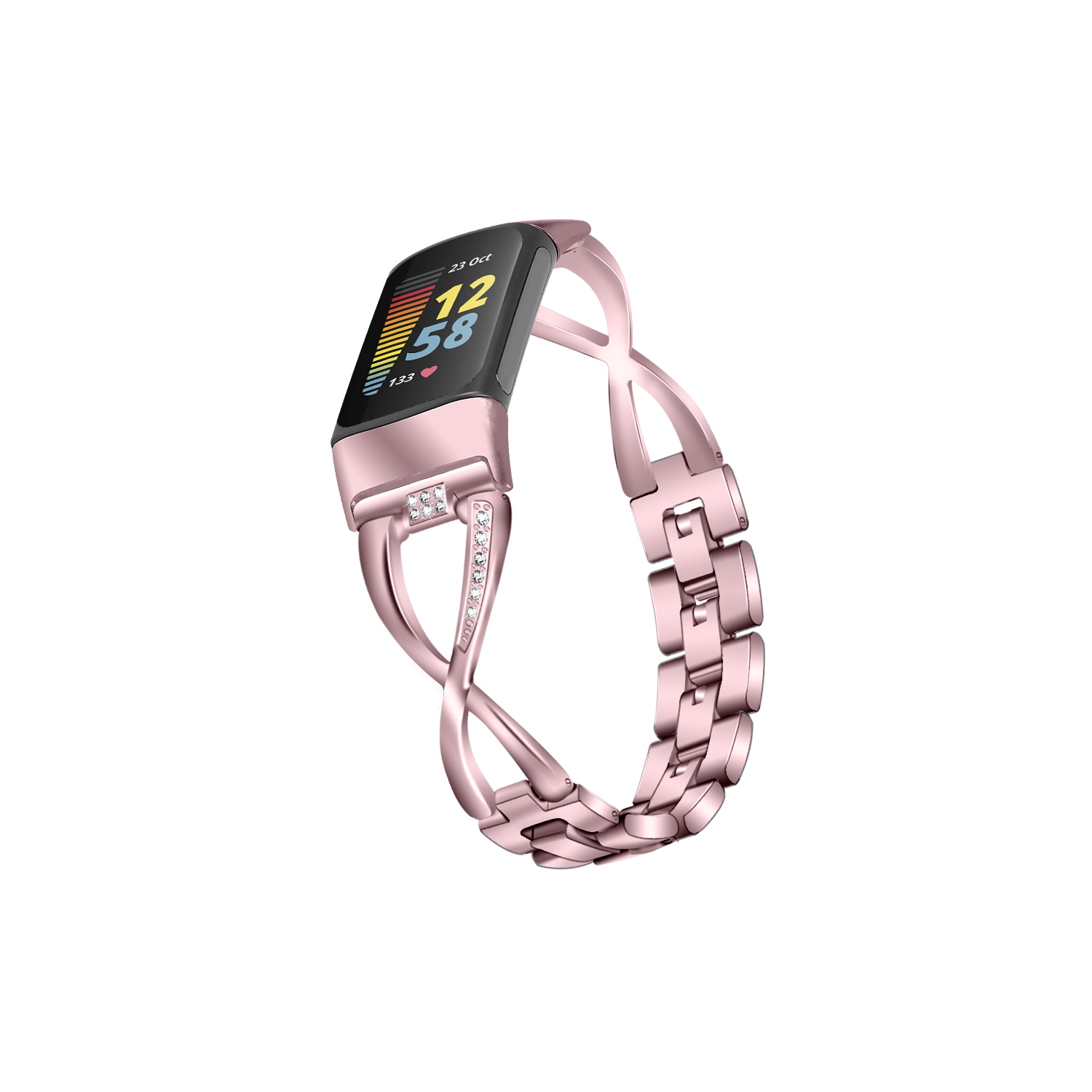 StrapsCo Rhinestone Embedded Jewelry Bracelet Watch Band for Fitbit Charge 5 - Pink