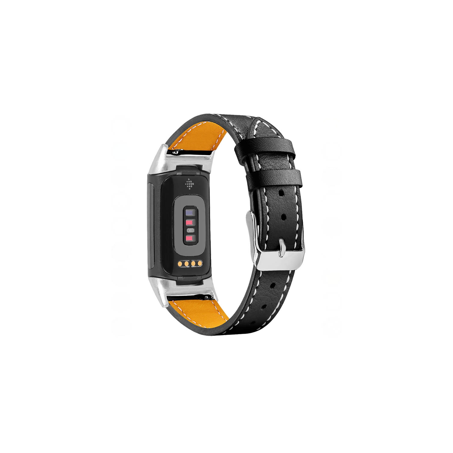 Bande de bracelet de montre en cuir véritable StrapsCo pour la charge Fitbit 5 - Noir