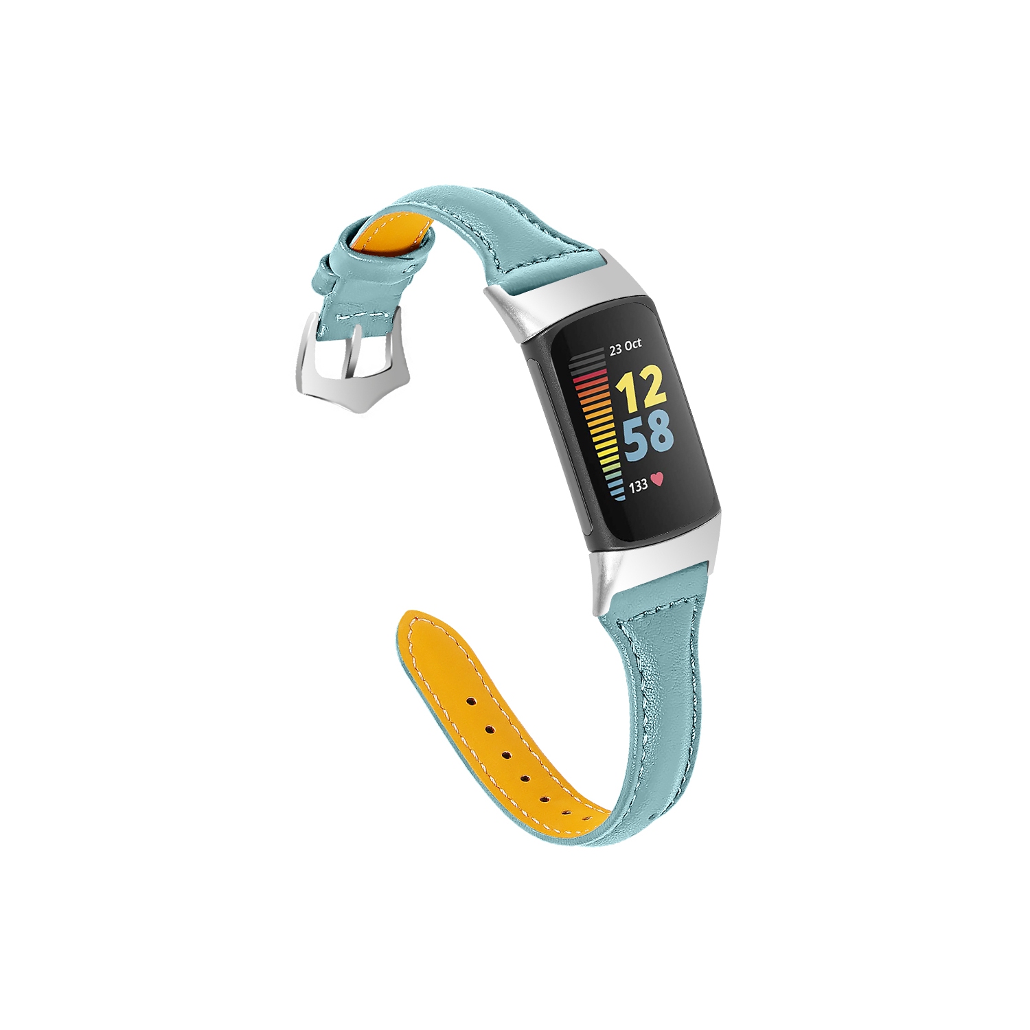 Bande en cuir véritable StrapsCo mince - Sangle de montre pour Fitbit Charge 5 - Bleu
