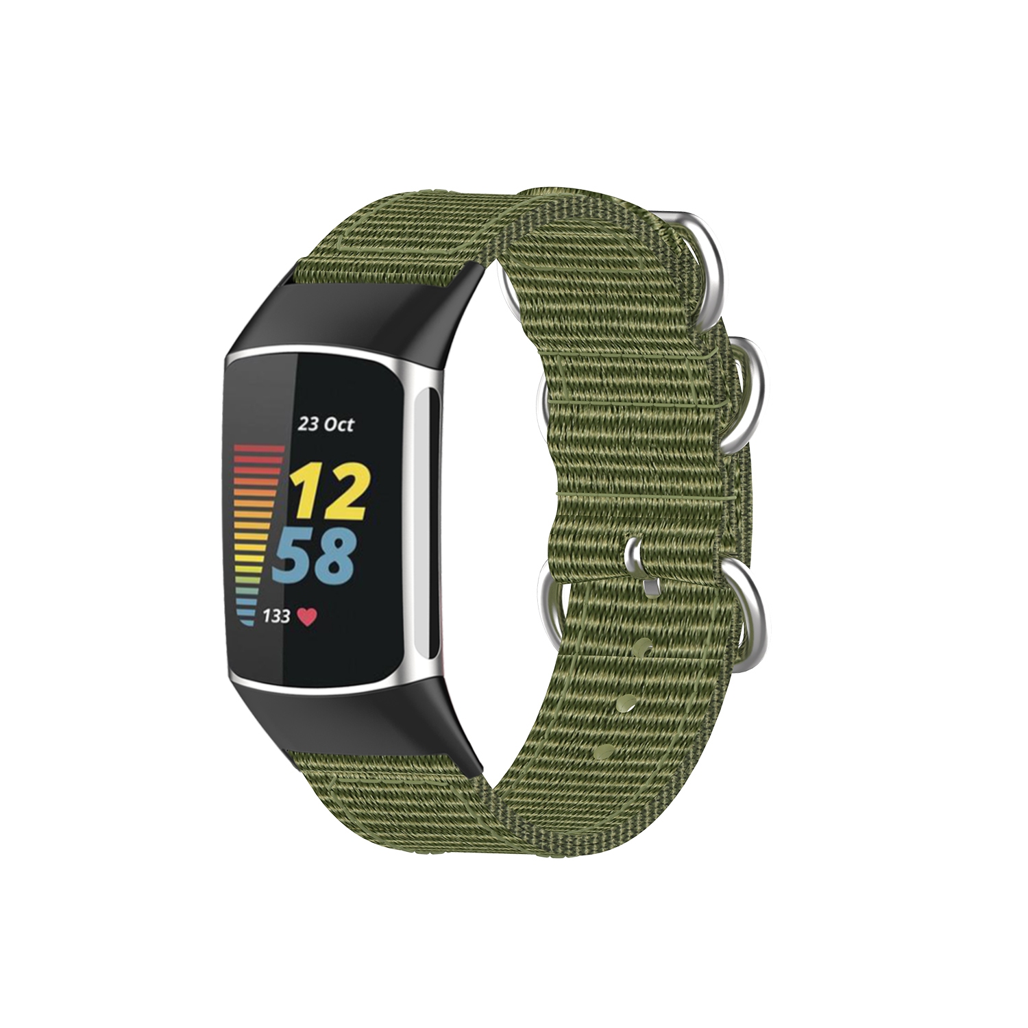 Bande de montre de remplacement en nylon de Nylon de nylon de StrapsCo Durable pour la charge Fitbit 5 - Vert Militaire