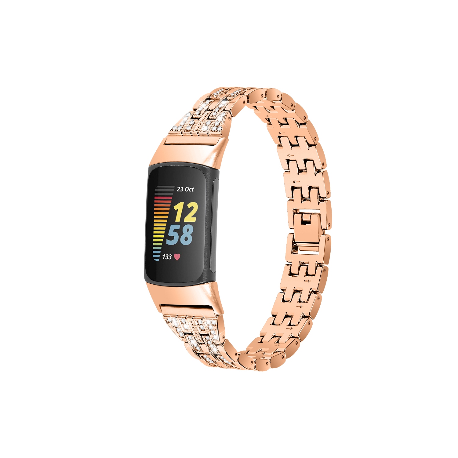 Bande de montre en acier inoxydable en acier inoxydable de strass StrapsCo chic pour Fitbit Charge 5 - Or Rose
